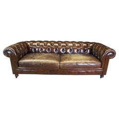 20th Century Vintage Brown Leather Tufted English Chesterfield Club Sofa Couch 9