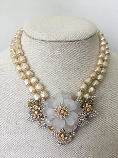 20th Century Vintage Camellia and Pearl Costume Necklace, Probably Hagler