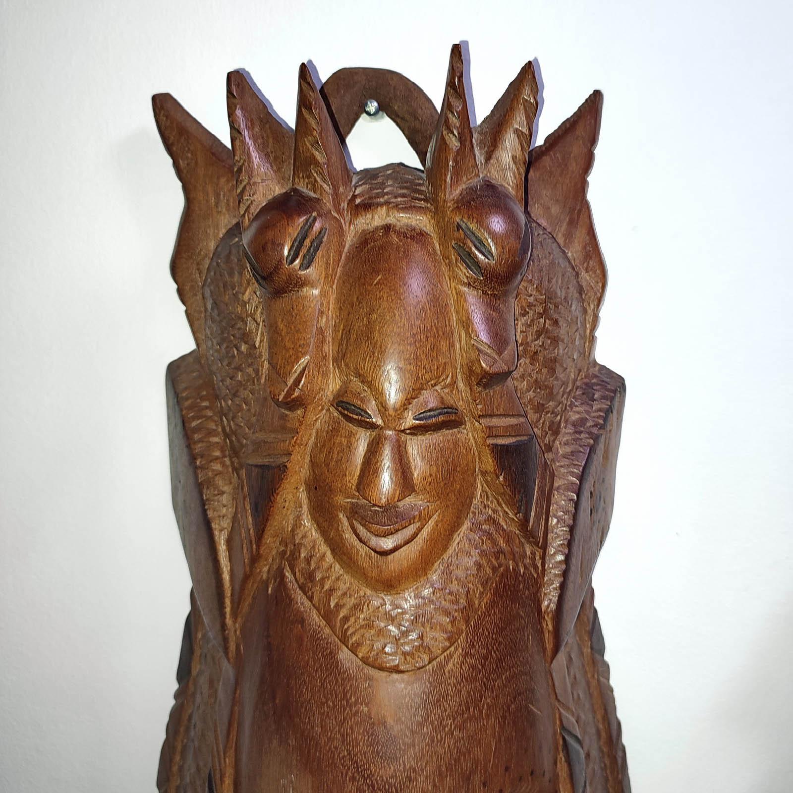 Late 20th Century 20th Century Vintage Carved Wood Mask, African Folk Art For Sale