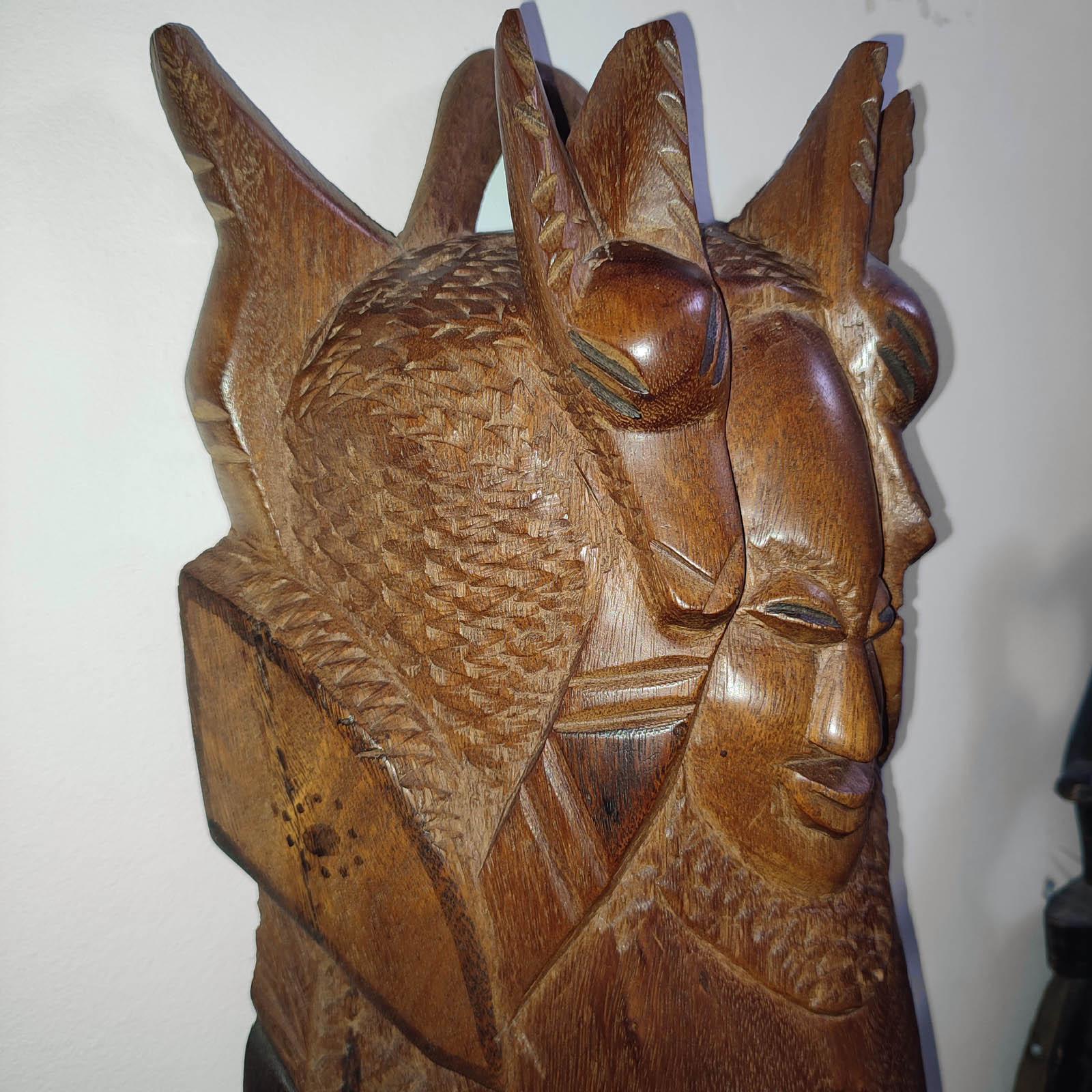 20th Century Vintage Carved Wood Mask, African Folk Art For Sale 2