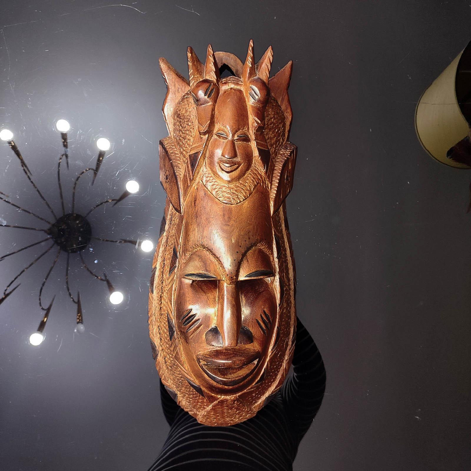 20th Century Vintage Carved Wood Mask, African Folk Art For Sale 5