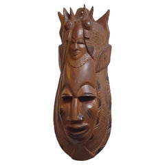 20th Century Vintage Carved Wood Mask, African Folk Art