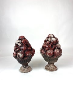 20th Century Vintage Cast Concrete Fruit Topiary Centerpieces, a Pair