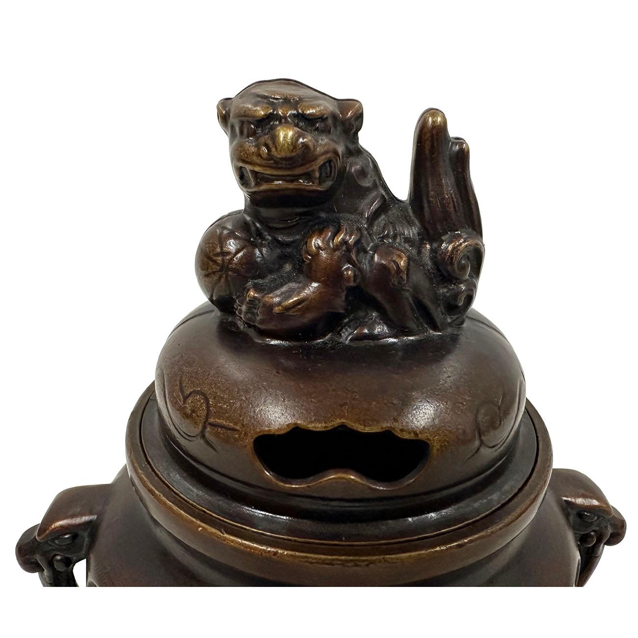 Hand-Carved 20th Century Vintage Chinese Bronze Incense Burner For Sale