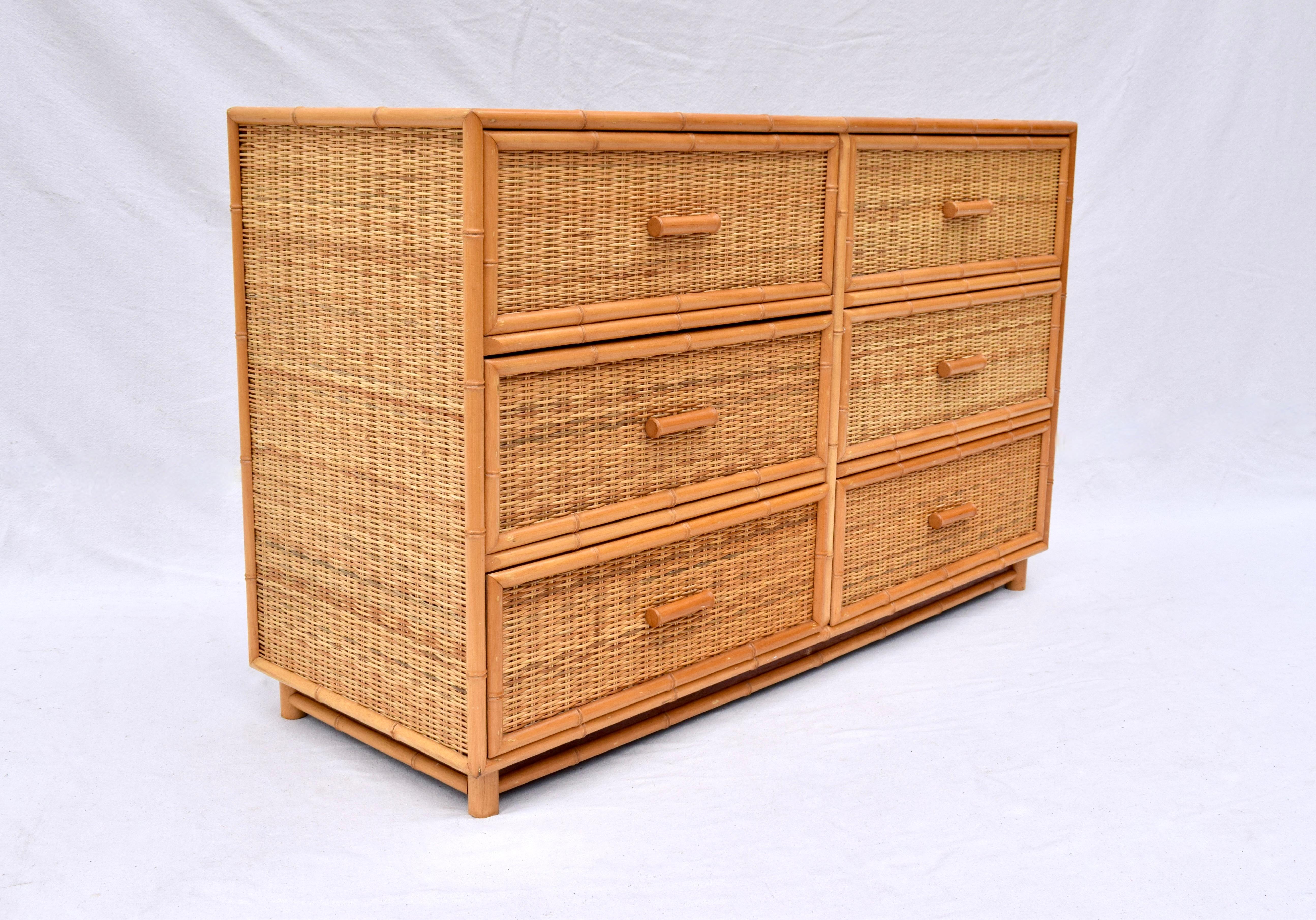 20th Century Vintage Coastal Woven Rattan Dresser For Sale 8