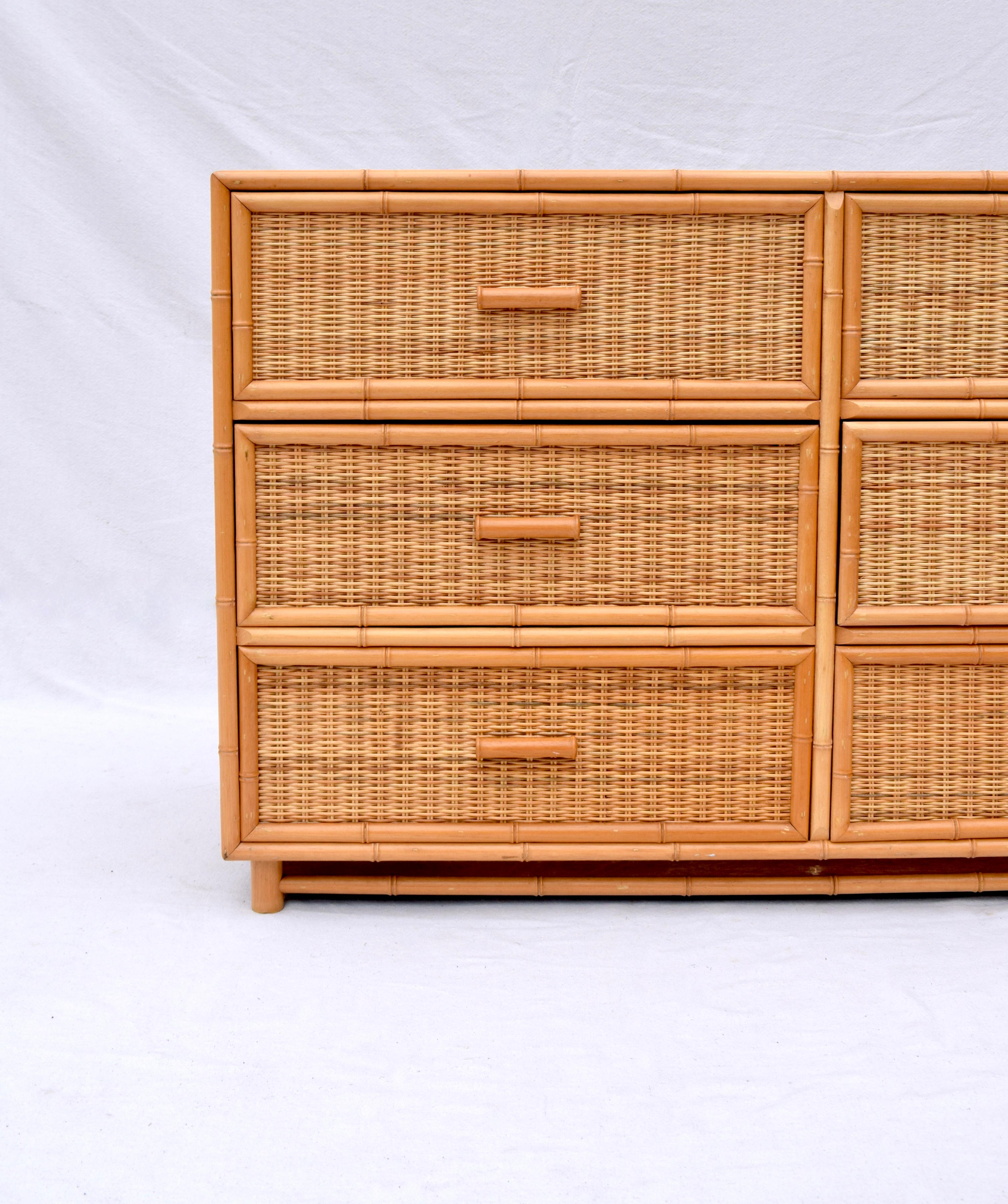 20th Century Vintage Coastal Woven Rattan Dresser In Good Condition For Sale In Southampton, NJ
