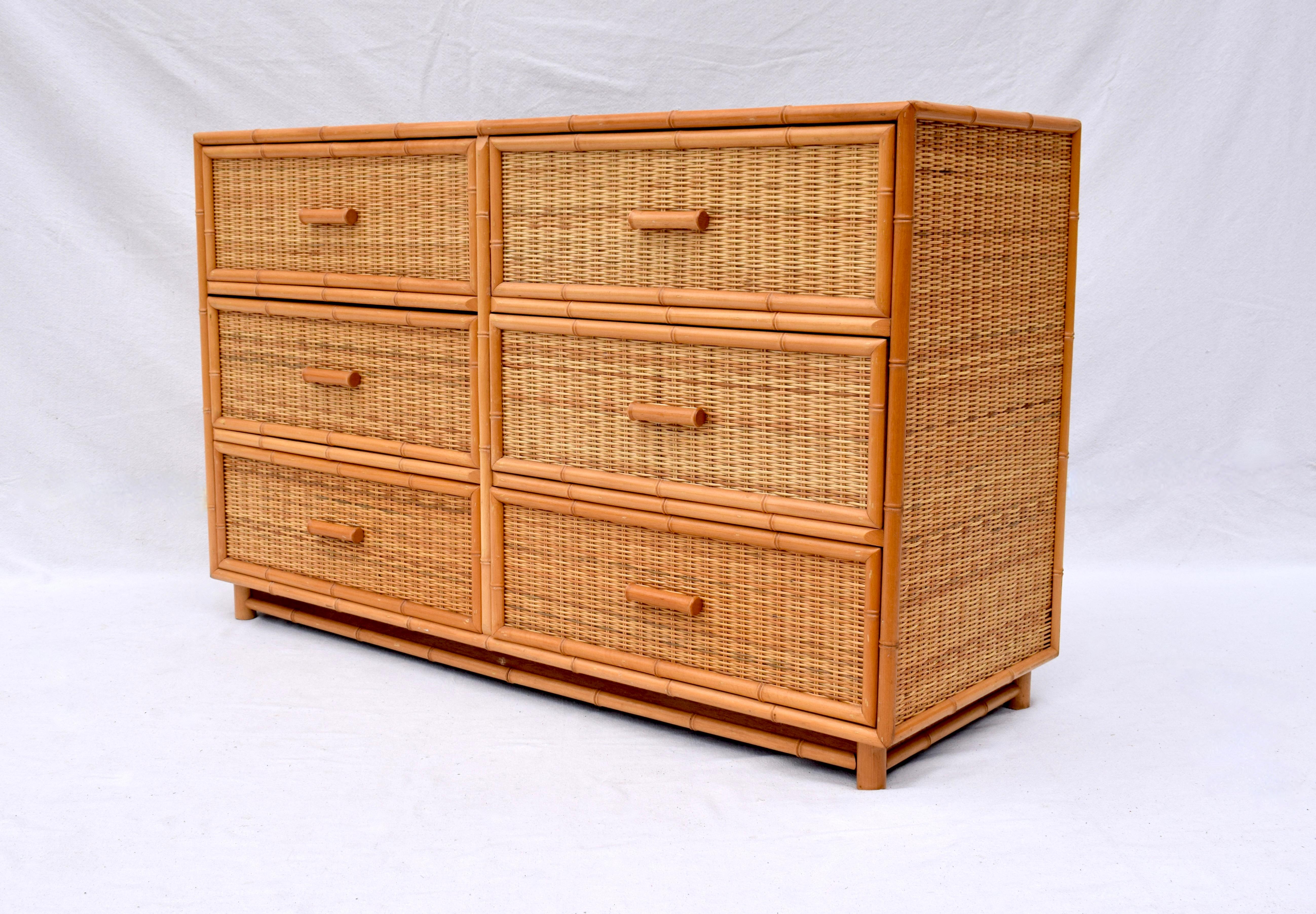 20th Century Vintage Coastal Woven Rattan Dresser For Sale 3