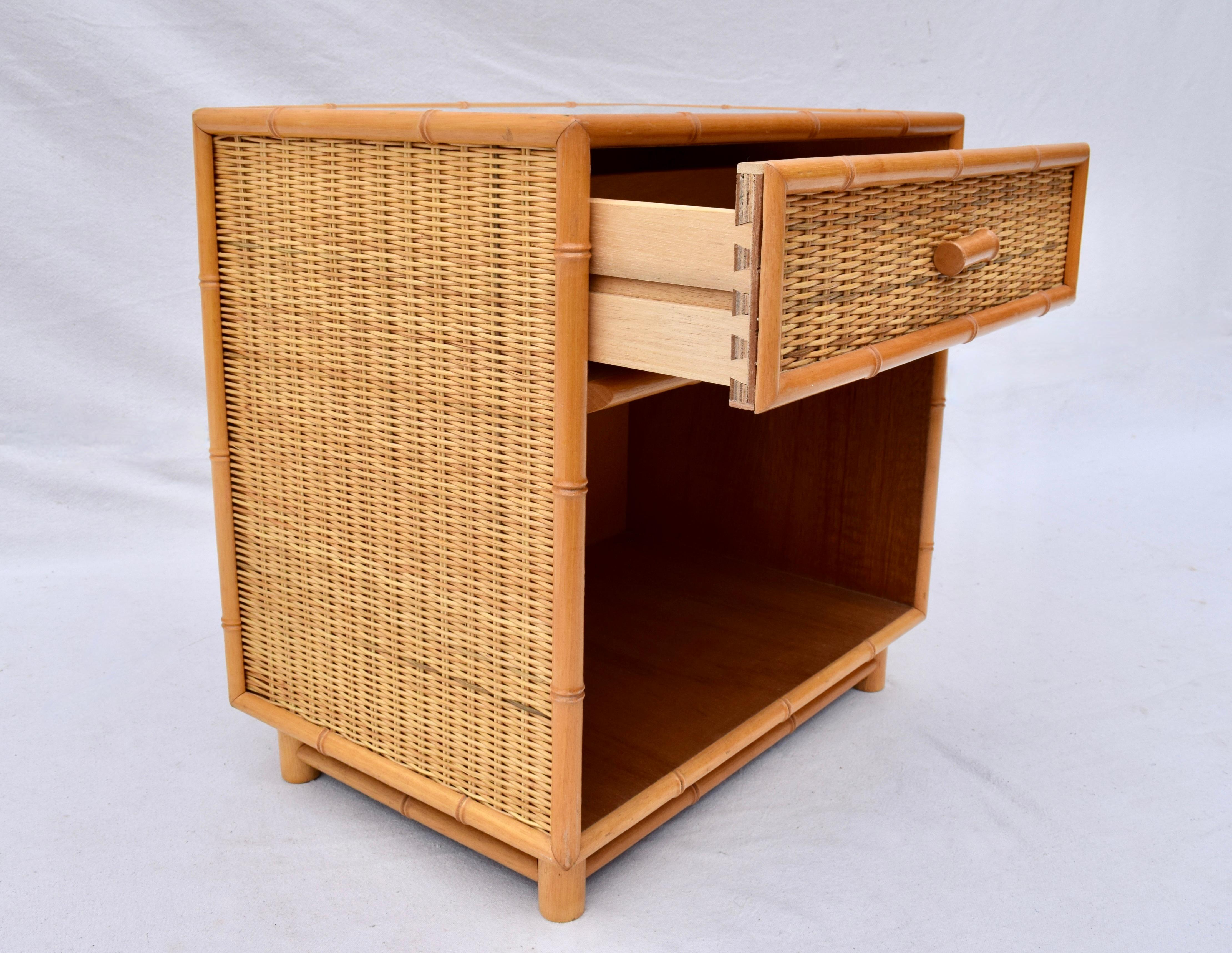 20th Century Vintage Coastal Woven Rattan Night Stand For Sale 3