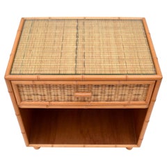 20th Century Vintage Coastal Woven Rattan Night Stand