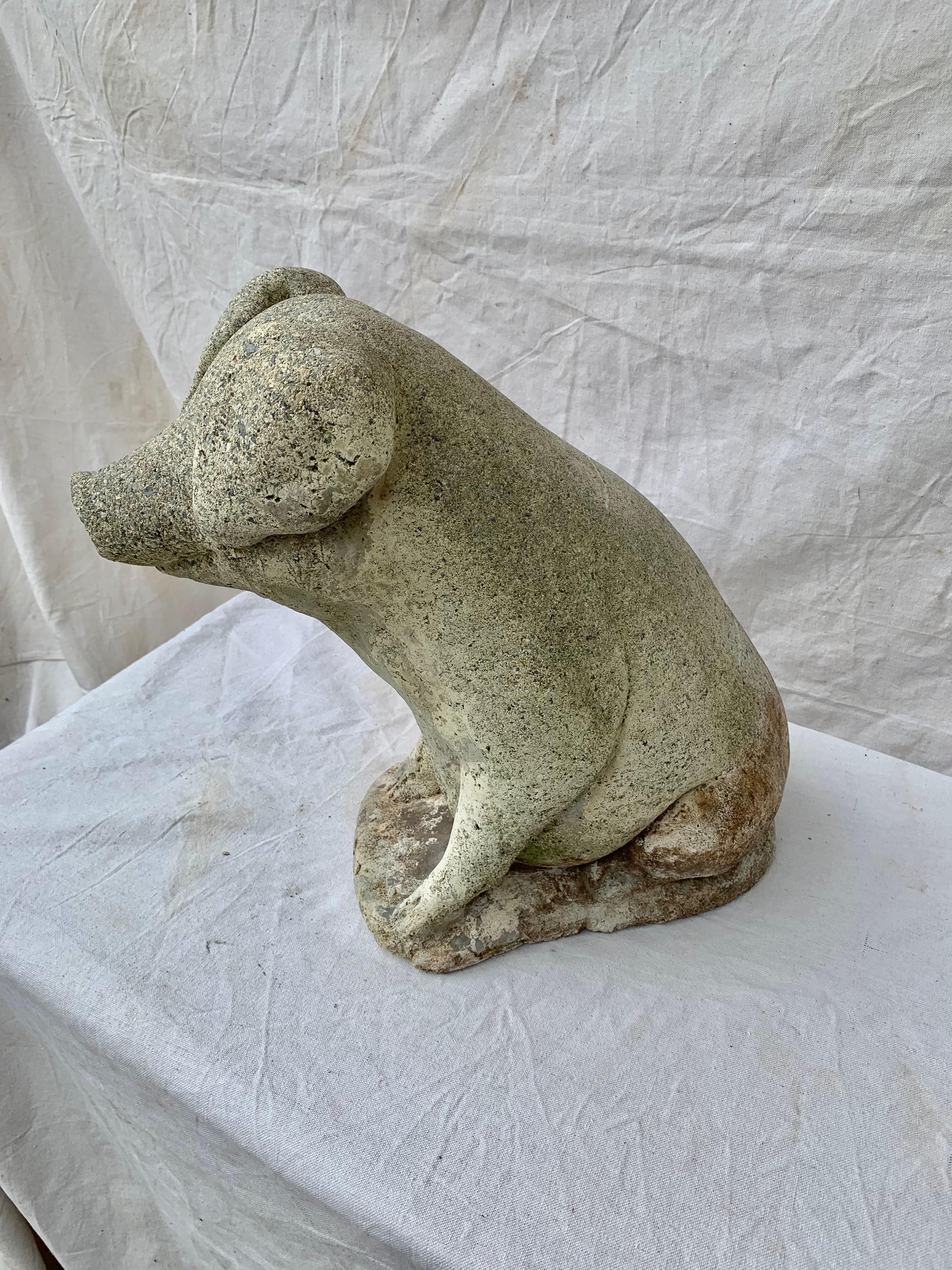 North American 20th Century Vintage Concrete Garden Pig Statue