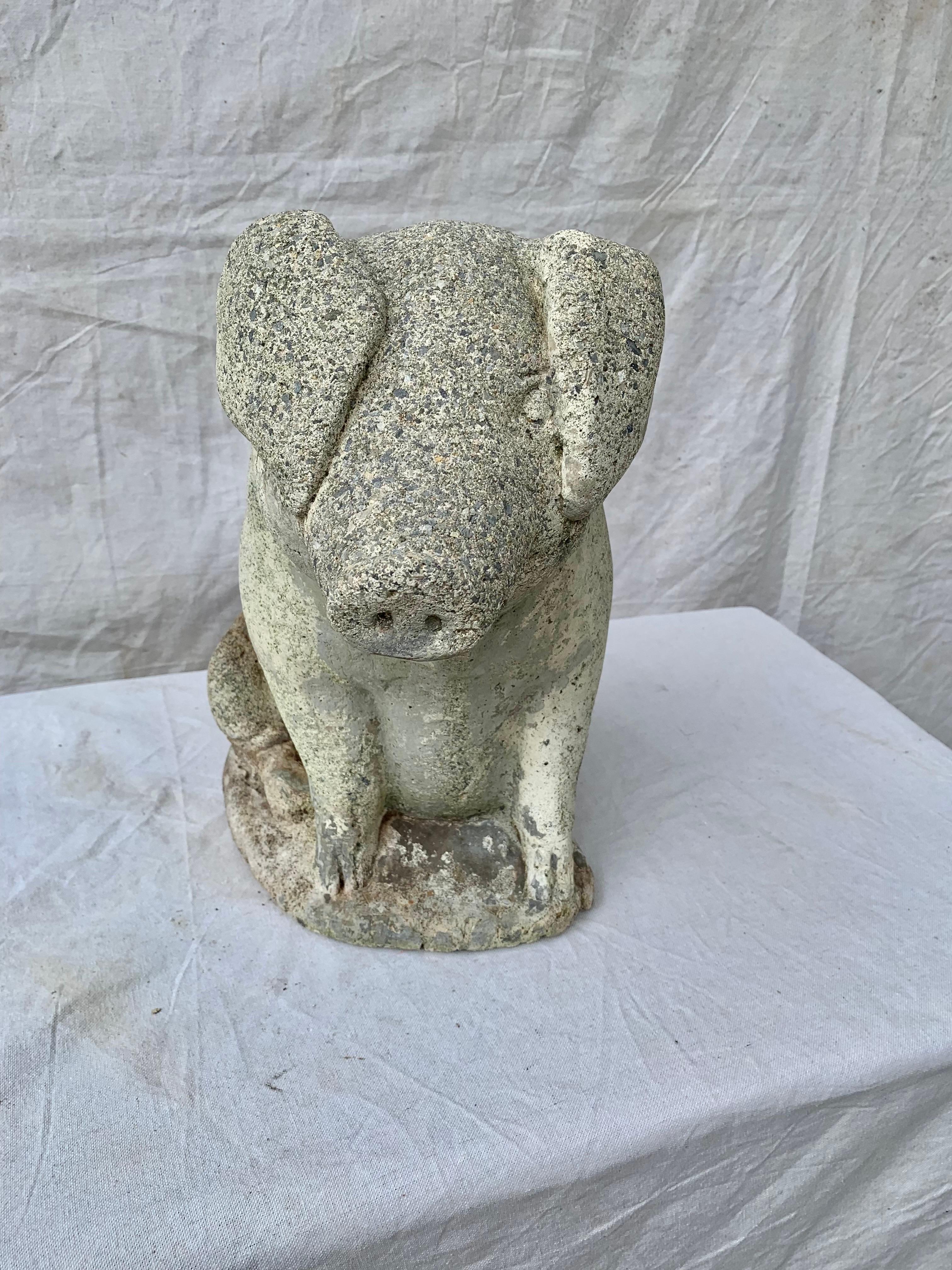 Hand-Crafted 20th Century Vintage Concrete Garden Pig Statue