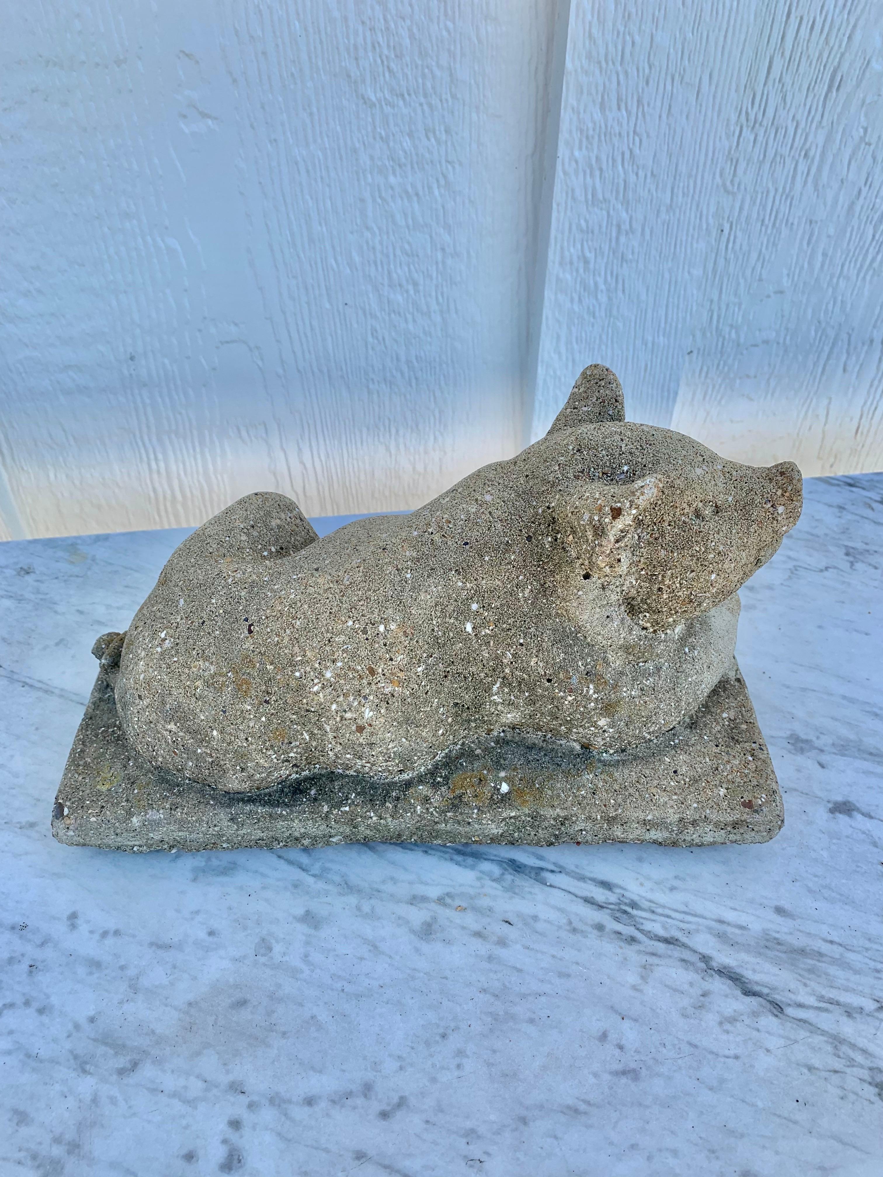 Hand-Crafted 20th Century Vintage Concrete Garden Pig Statue
