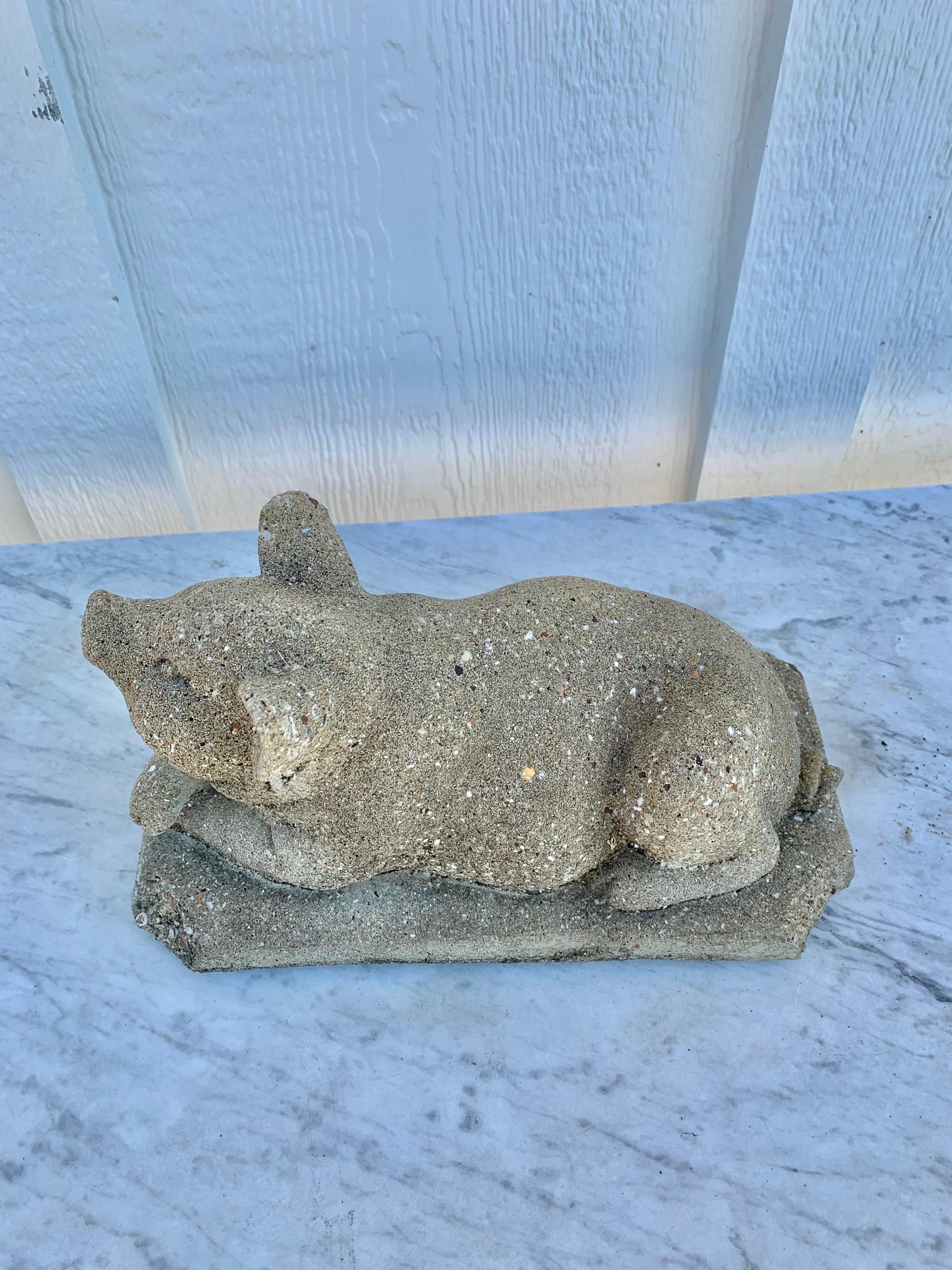 20th Century Vintage Concrete Garden Pig Statue 1