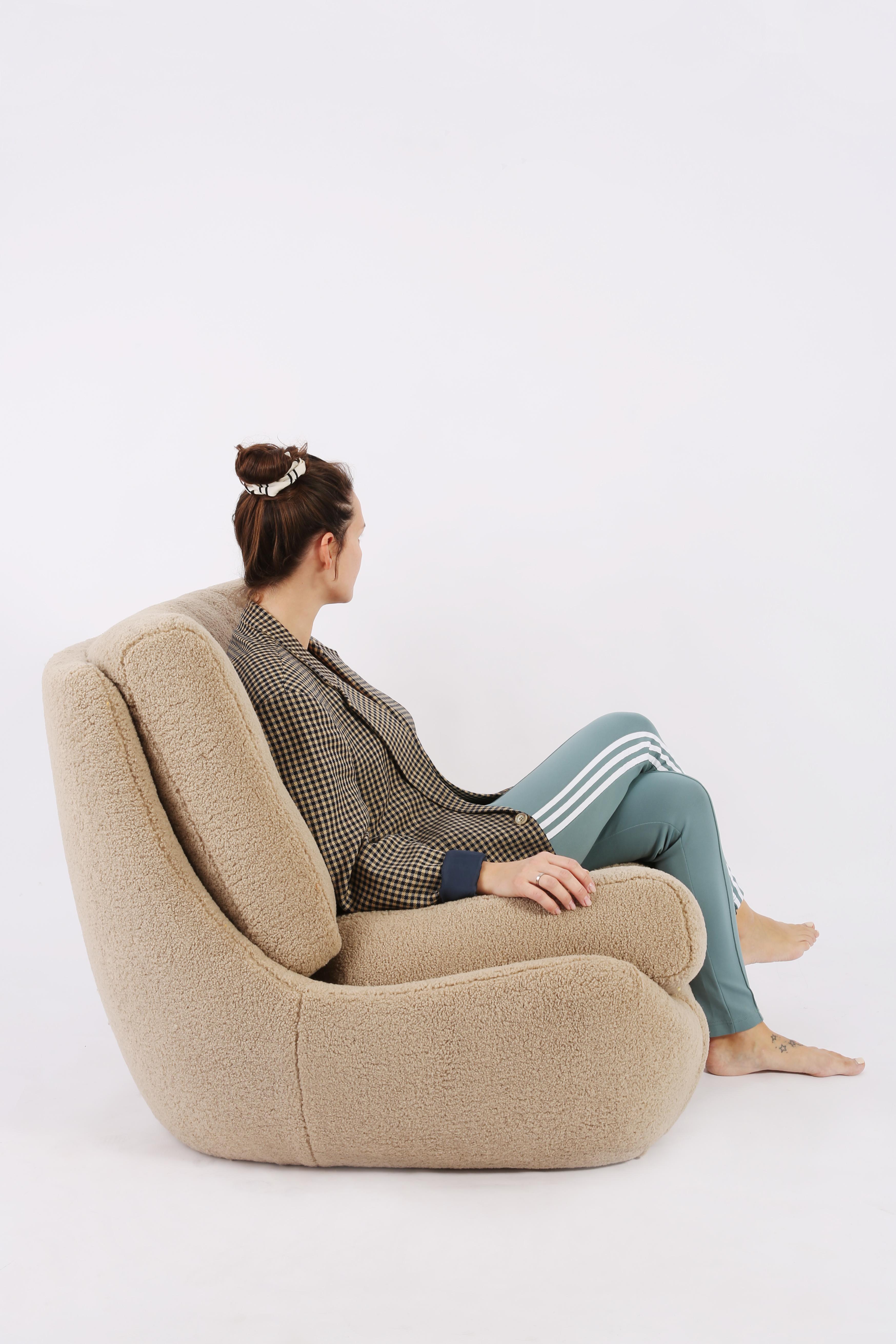 Polish 20th Century Vintage Creme Boucle Atlantis Big Armchair, 1960s For Sale
