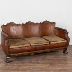 20th Century Vintage Danish Brown Leather Three Seat Sofa