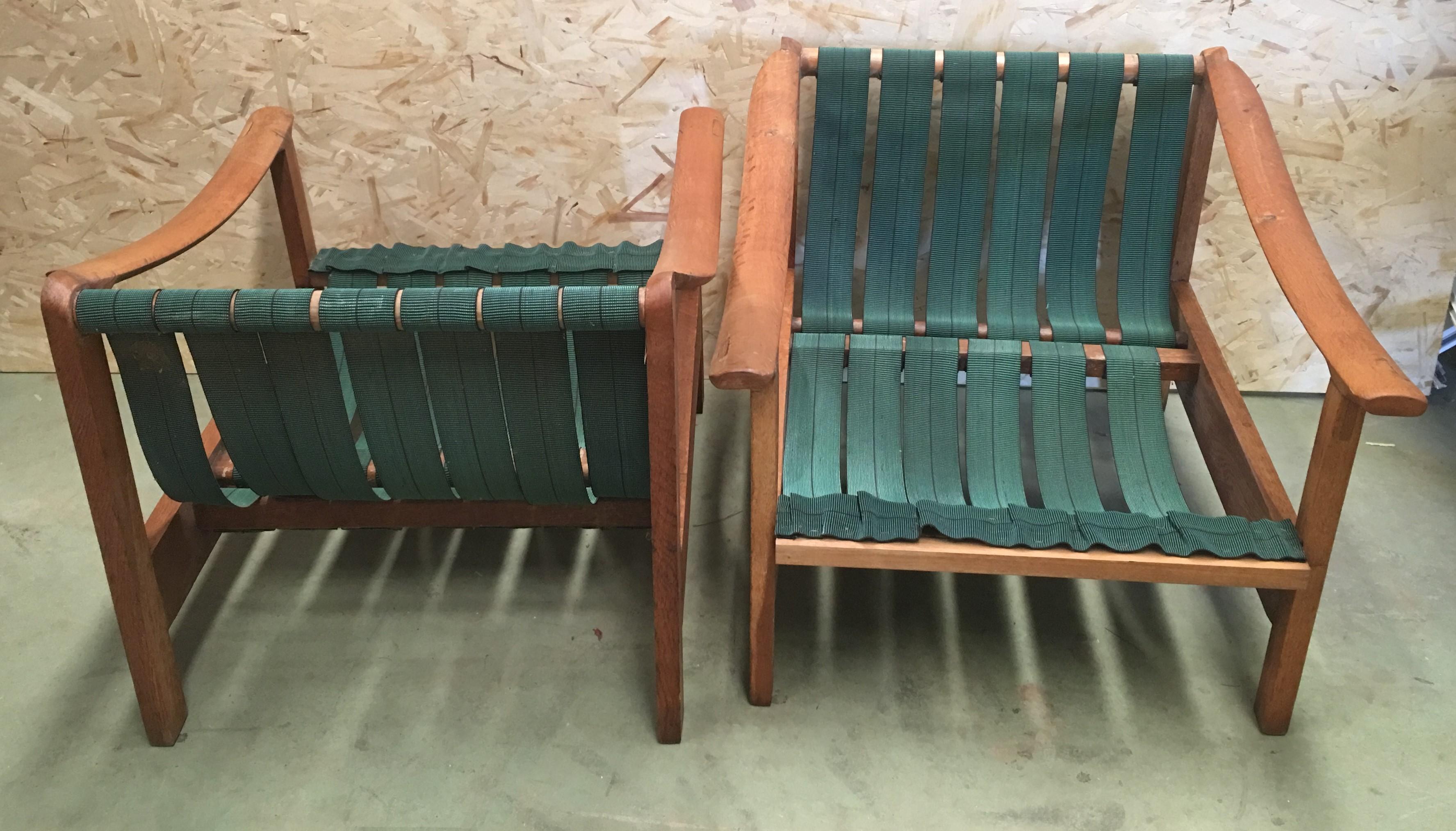 Scandinavian Modern 20th Century Vintage Danish Teak Armchairs with Straps and Cushions For Sale