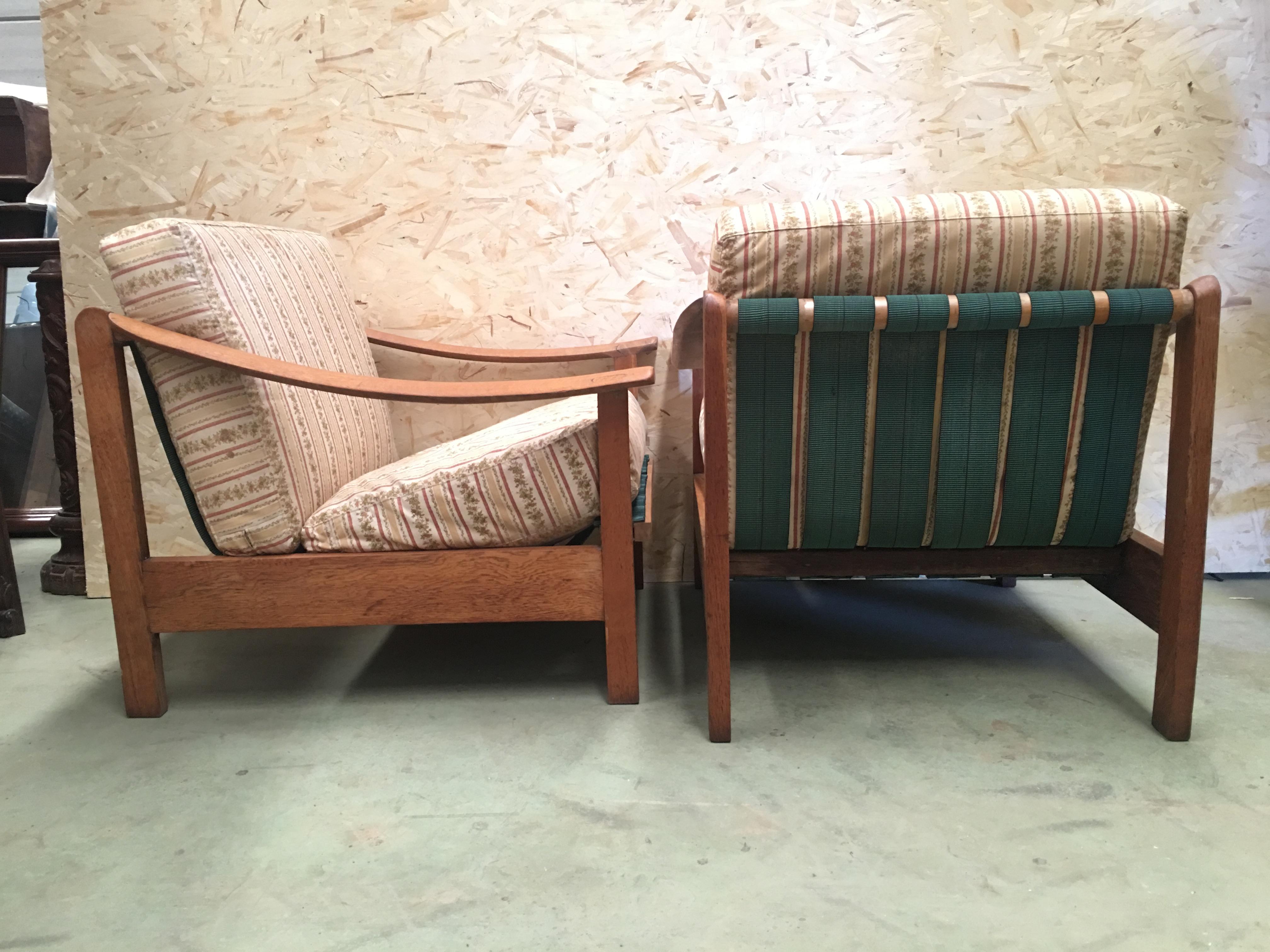 20th Century Vintage Danish Teak Armchairs with Straps and Cushions In Good Condition For Sale In Miami, FL