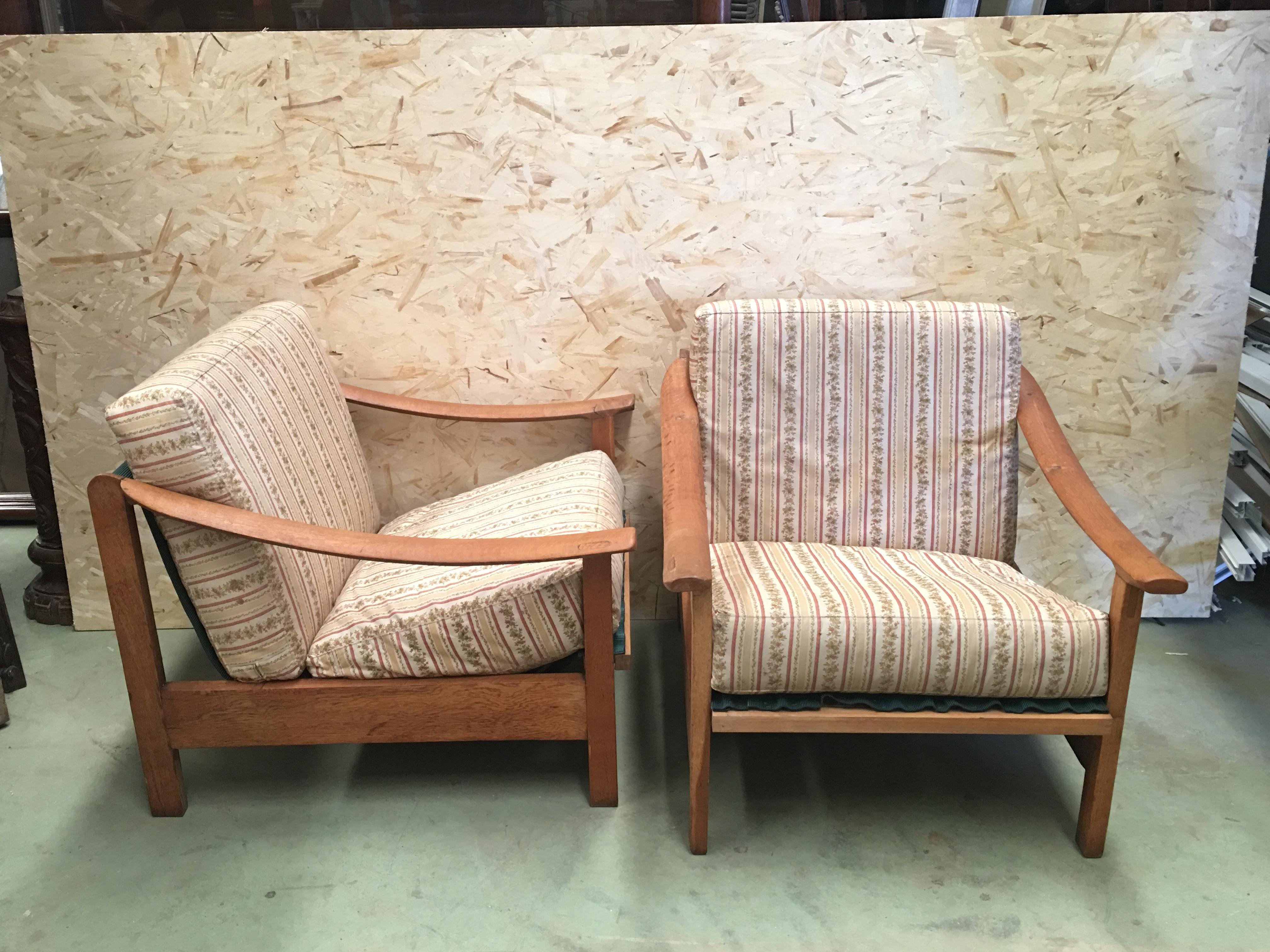 20th Century Vintage Danish Teak Armchairs with Straps and Cushions For Sale 1