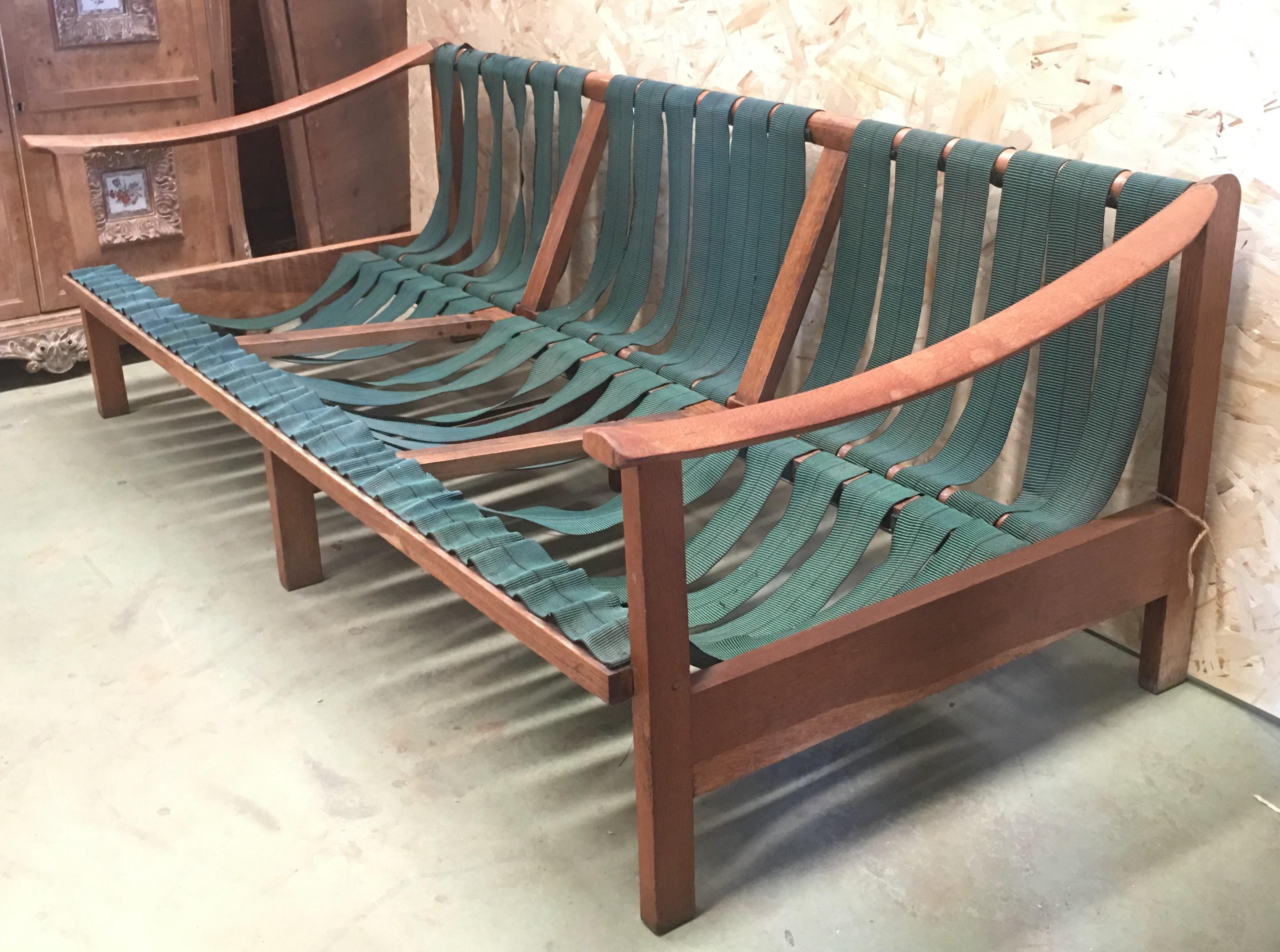 20th Century Vintage Danish Teak Armchairs with Straps and Cushions For Sale 2