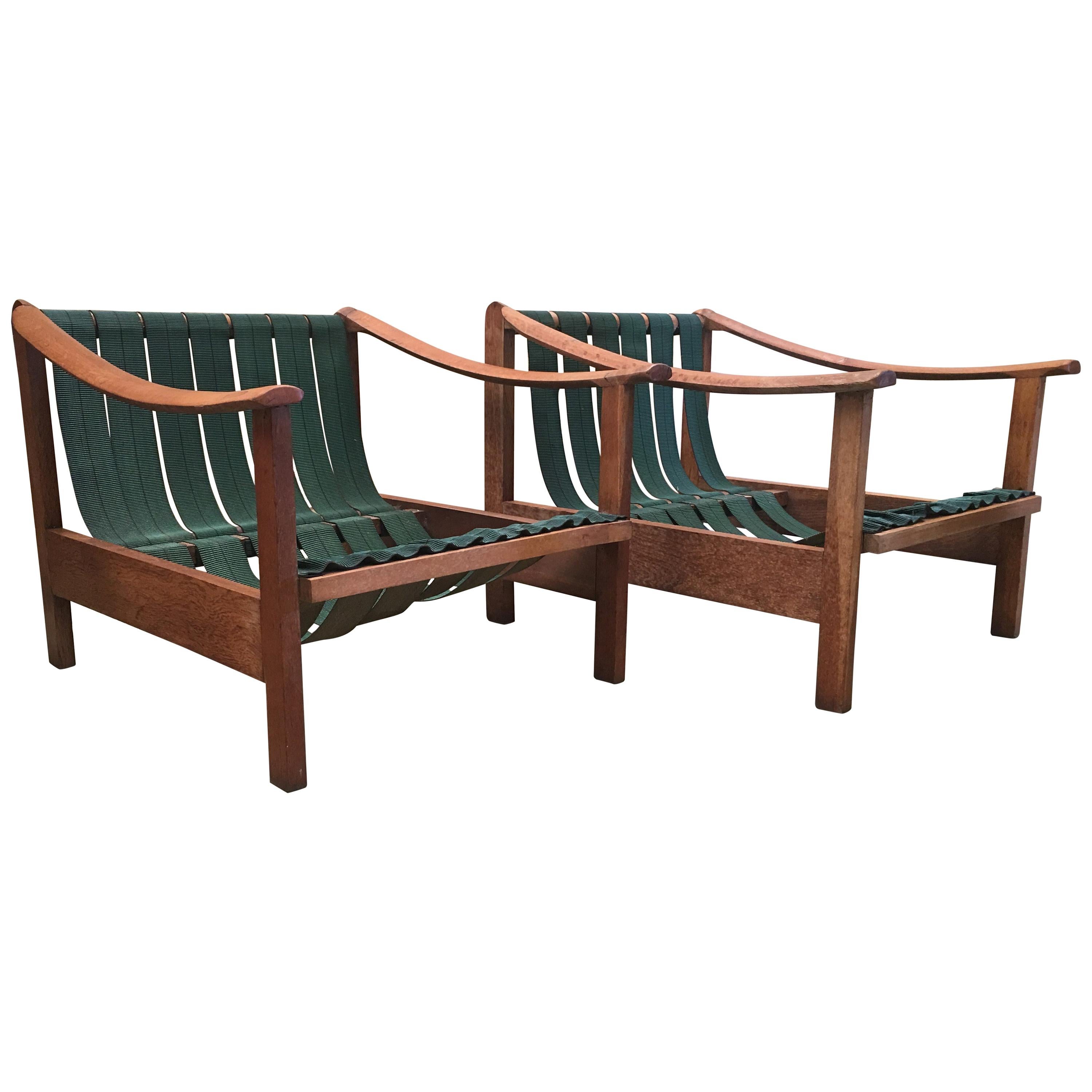 20th Century Vintage Danish Teak Armchairs with Straps and Cushions For Sale