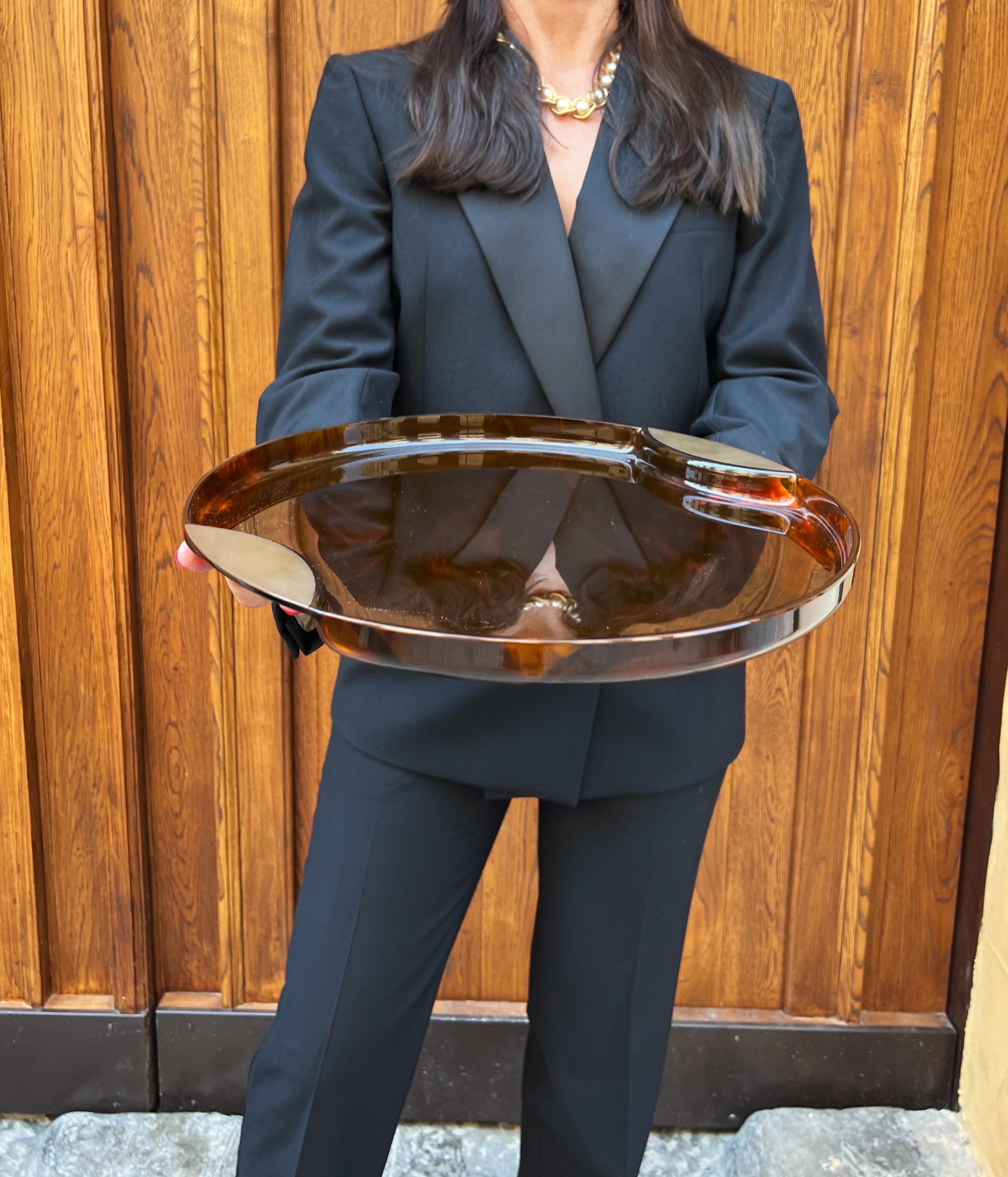 20th Century Vintage Dior Faux Tortoiseshell Lucite Serving Tray In Fair Condition For Sale In Palermo, PA