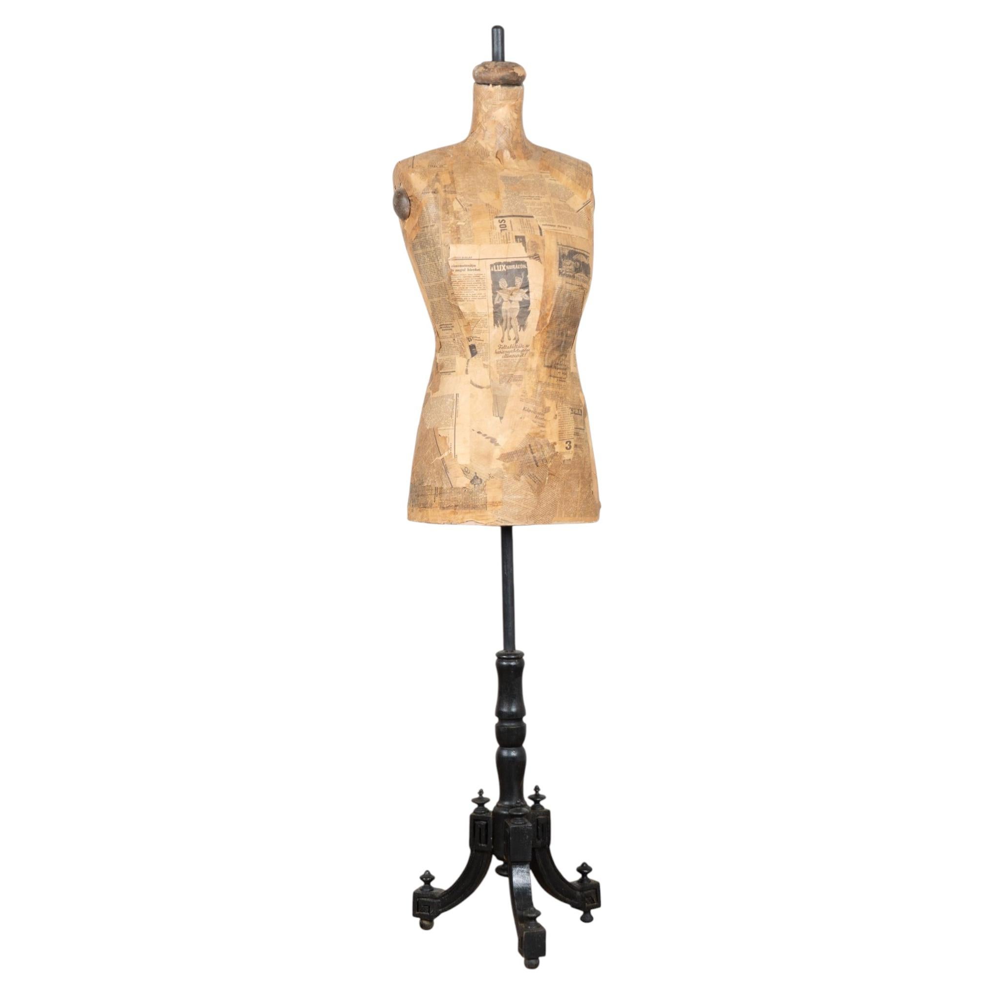 20th Century Vintage Dressmaker's Mannequin Covered in Old Newsprint