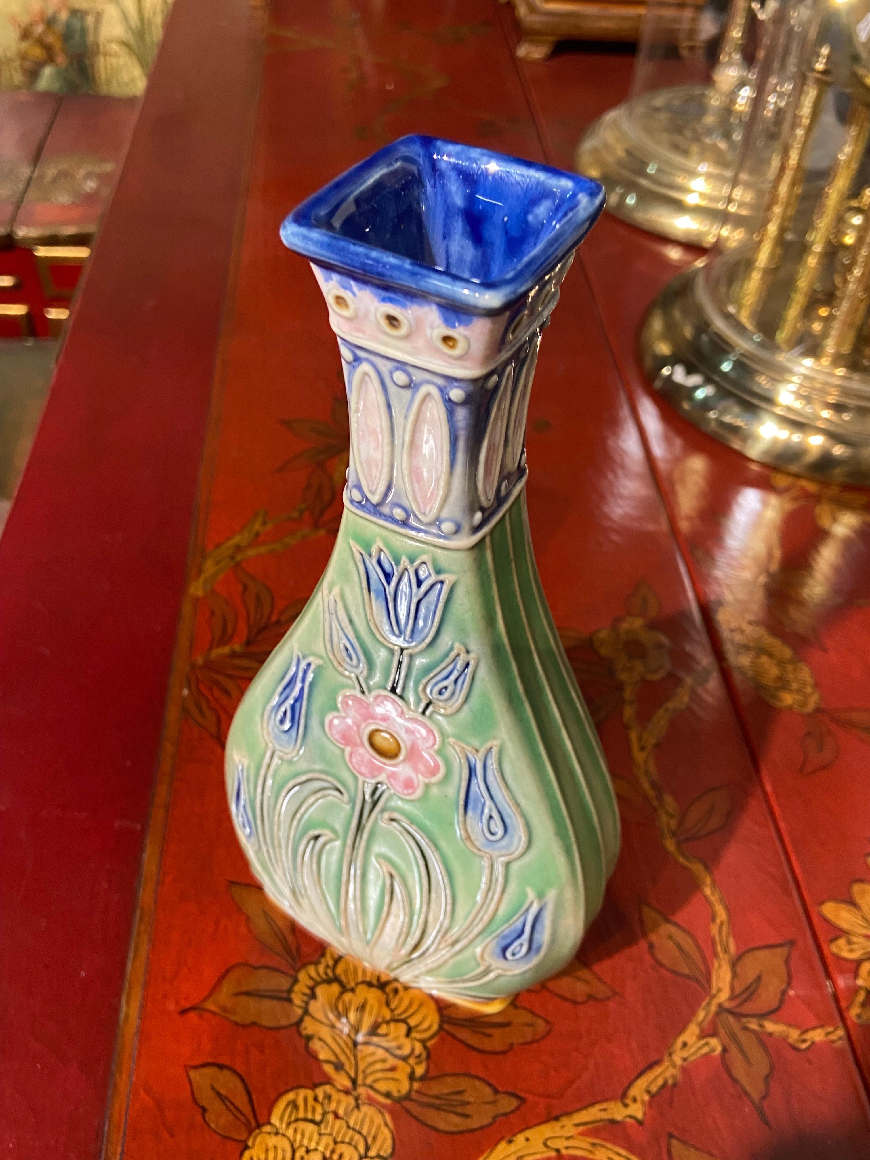 British 20th Century Vintage English Royal Doulton Lambeth Ceramic Vase For Sale