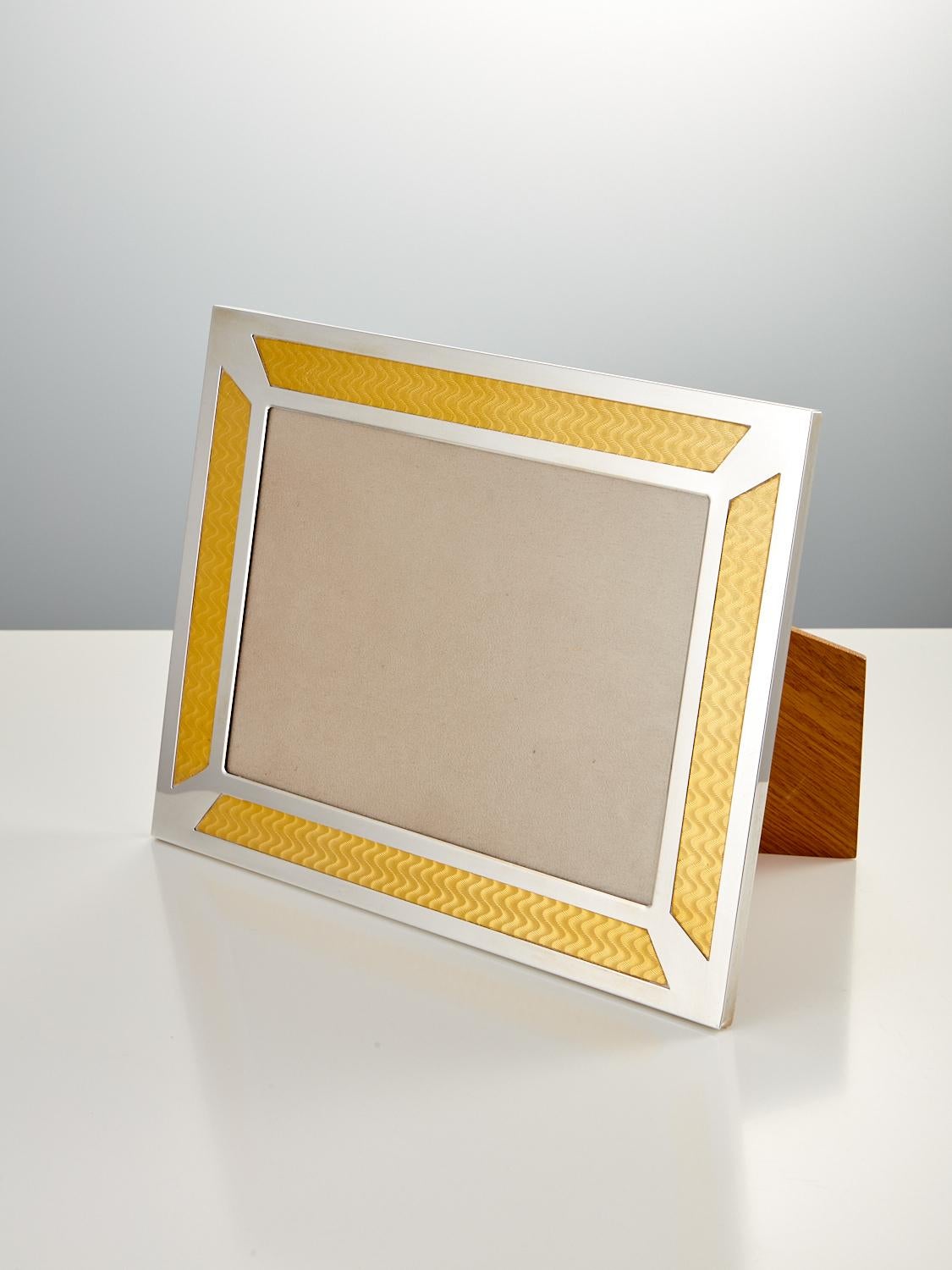 British 20th Century Vintage English Sterling Silver Enamel Picture Frame London 1963-64 For Sale