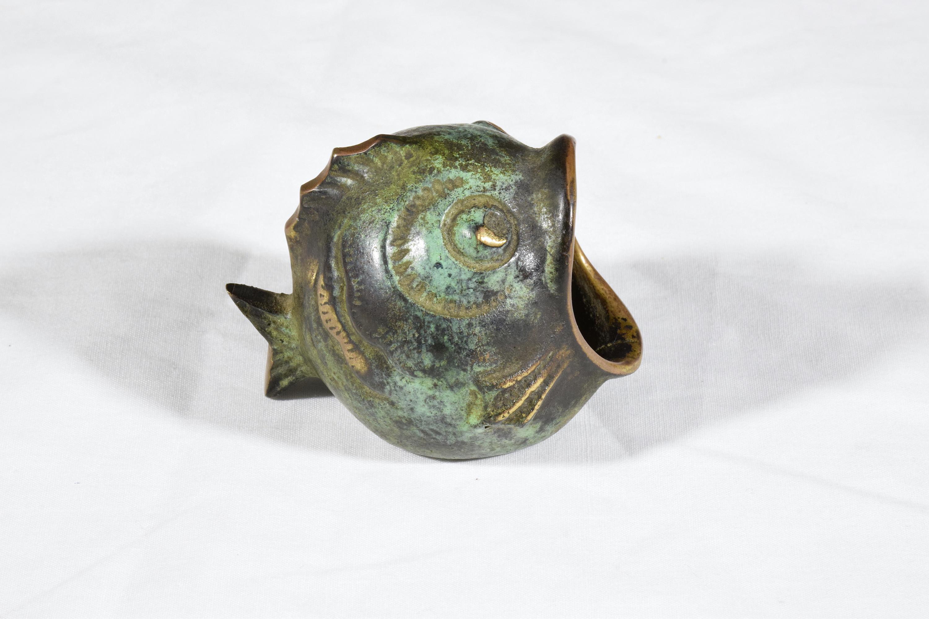vintage brass fish ashtray
