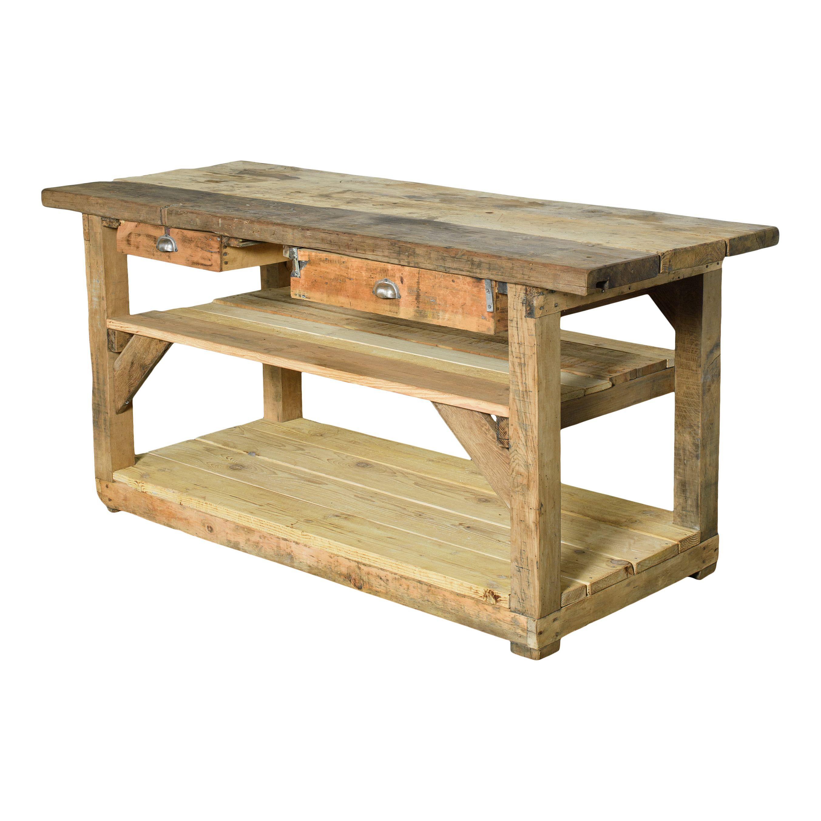 20th Century Vintage French Double Drawer Island In Good Condition For Sale In Fullerton, CA