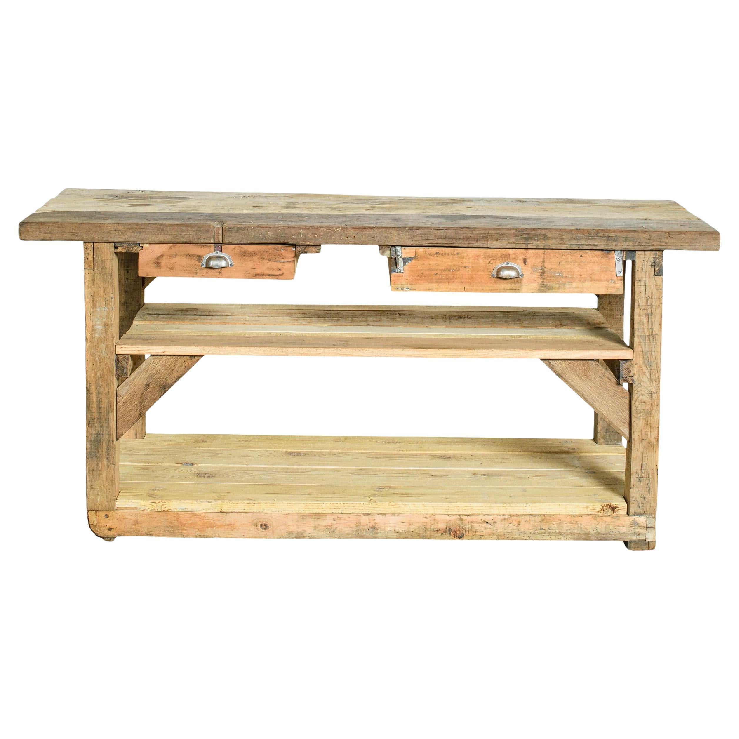 20th Century Vintage French Double Drawer Island For Sale