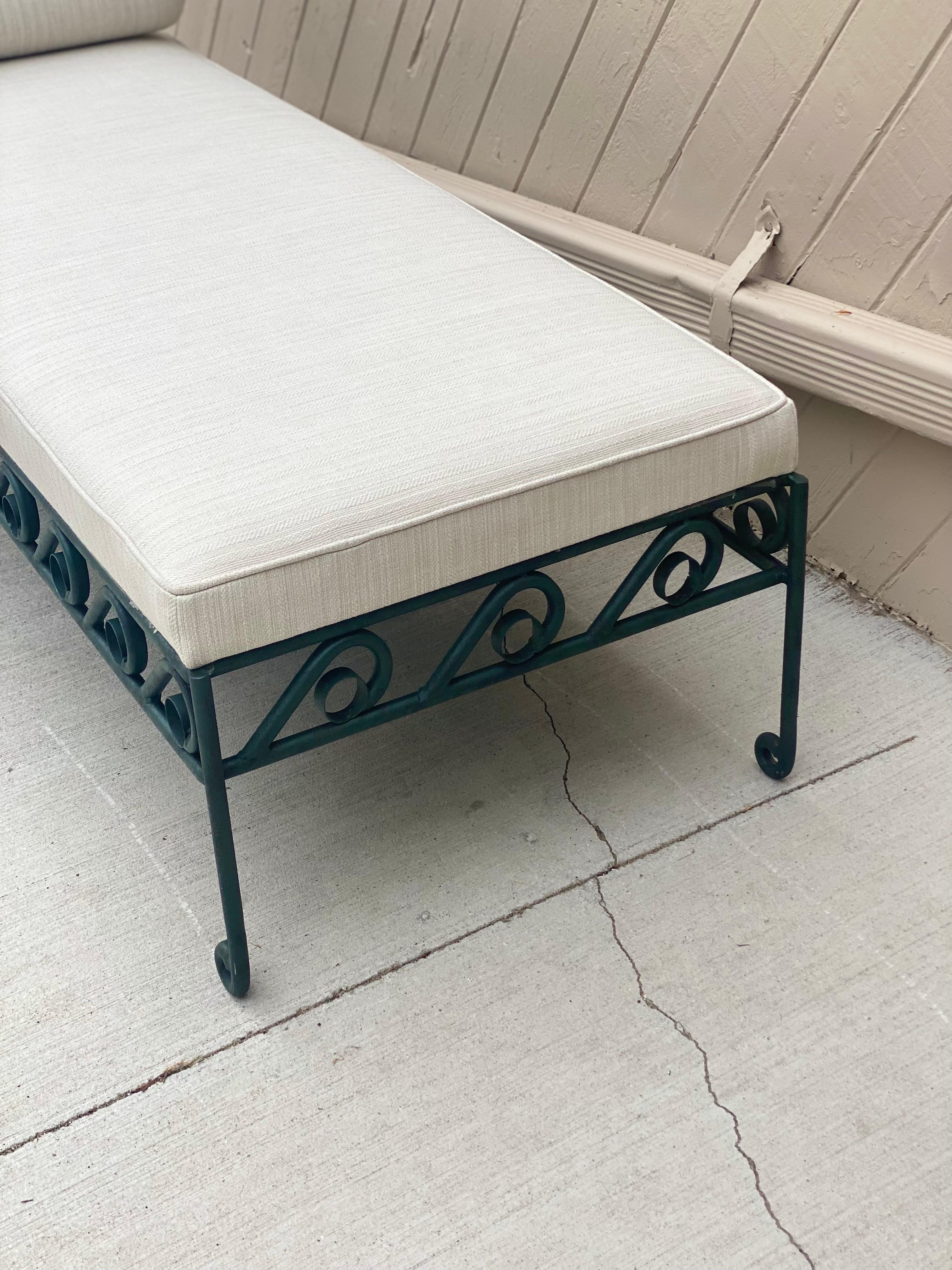 20th Century Vintage French Green Iron Garden Outdoor Reupholstered Daybed 4