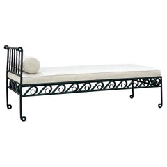 20th Century Antique French Green Iron Garden Outdoor Reupholstered Daybed