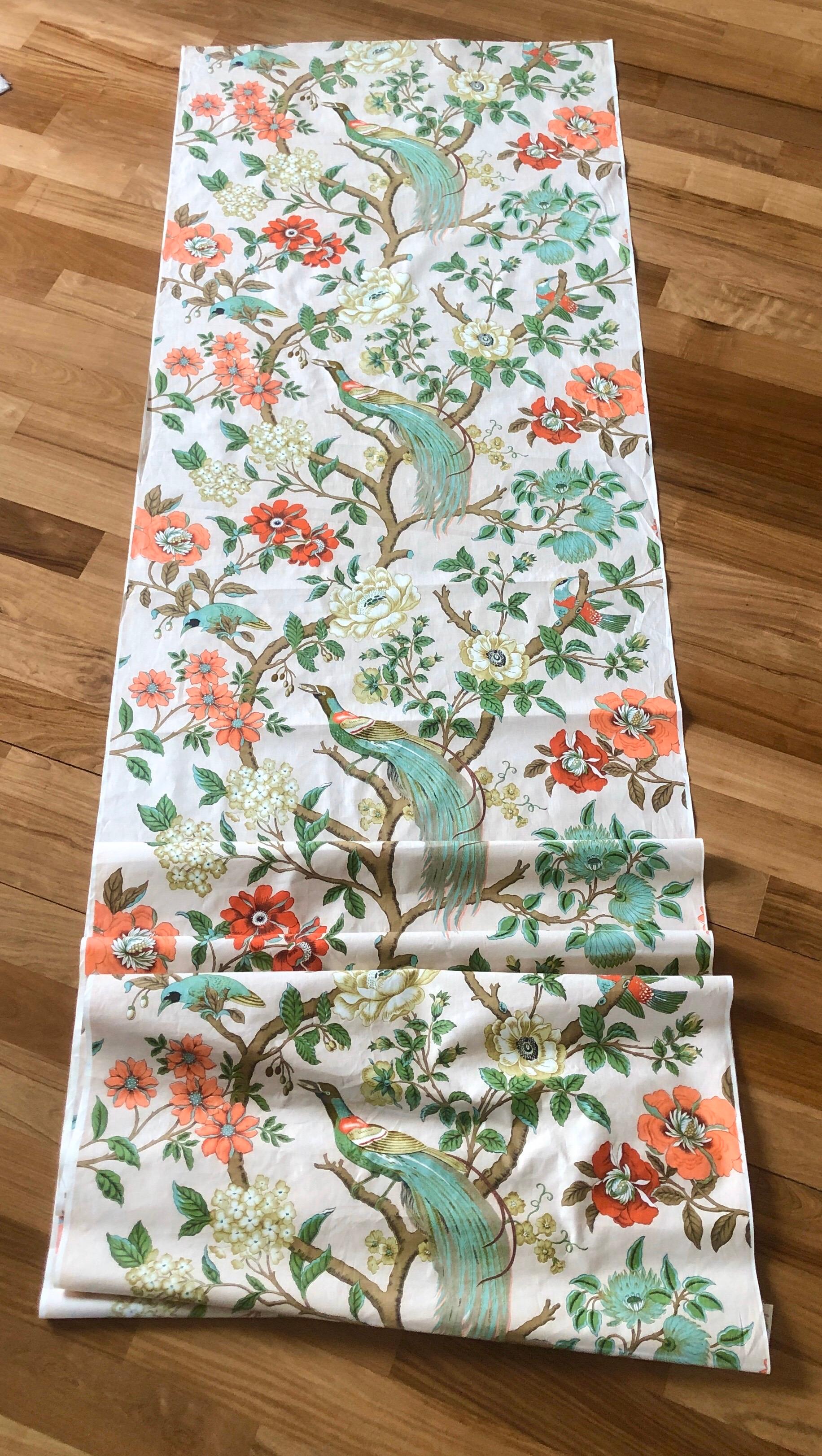 20th Century Vintage French Silk and Cotton Fabric with Flowers and Birds For Sale 1