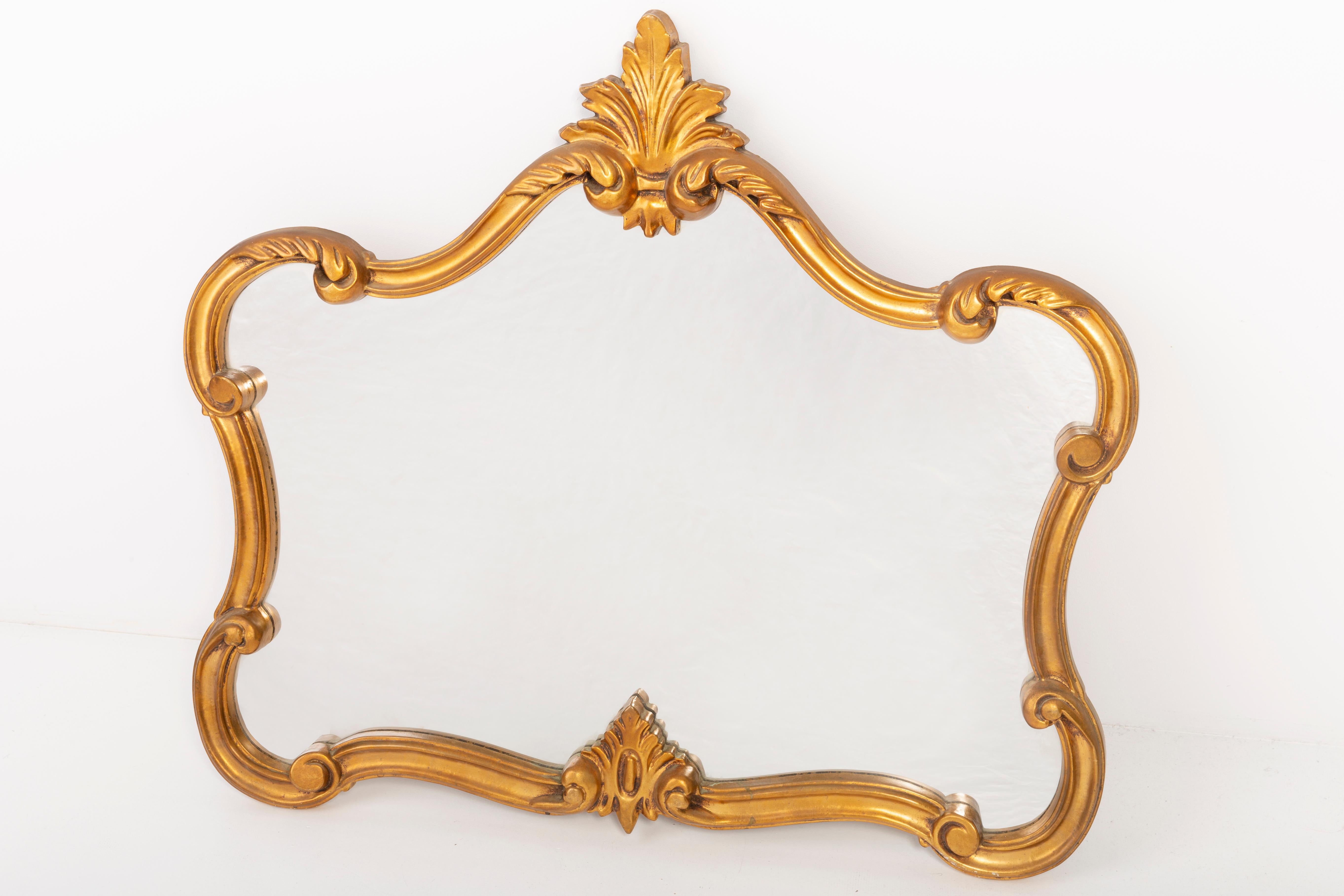 Italian 20th-Century Vintage Gold Frame Wood Bed Mirror with Flowers, Italy, 1960s For Sale