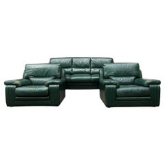 20th Century Vintage Green Buffalo Leather Sofa Set 1970s
