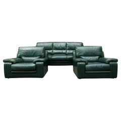 20th Century Retro Green Buffalo Leather Sofa Set 1970s