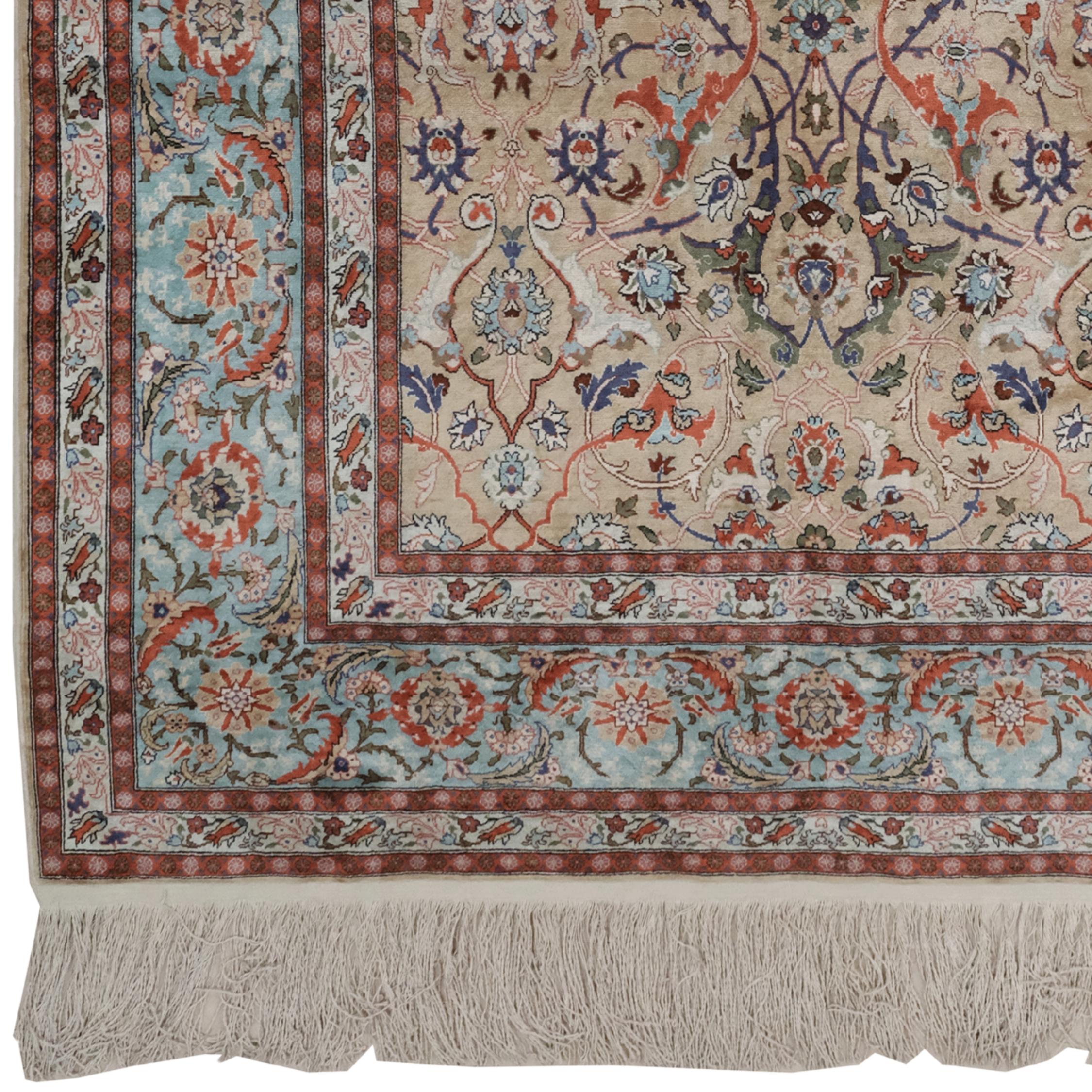 A Rare Early 20th Century Hereke Silk Masterpiece
This exquisite vintage Hereke silk rug, dating from the early 20th century, represents a pinnacle of Turkish weaving artistry. Hereke, a town renowned for producing some of the world's most luxurious