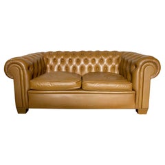 20th Century Vintage High Quality Beige Leather 2 Seater Chesterfield Sofa