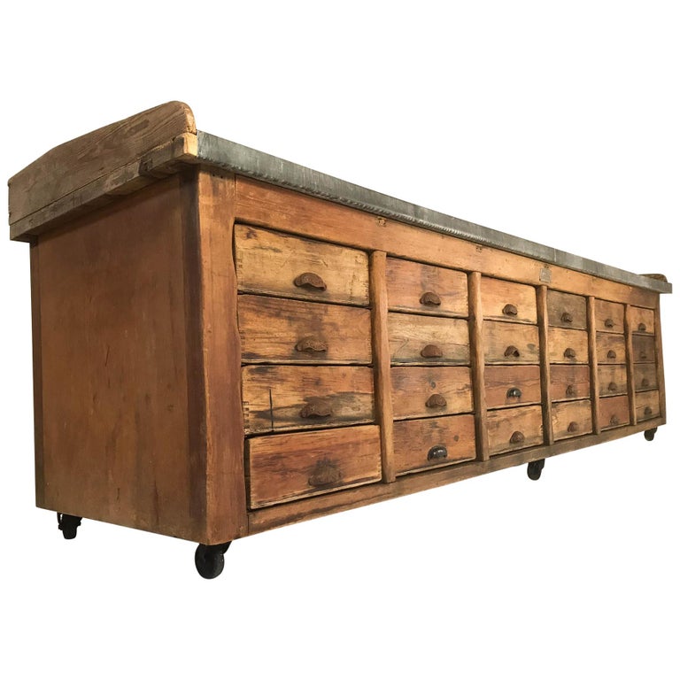 20th Century Vintage Industrial Pine Baker's Table Kitchen ...