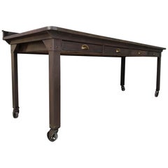 20th Century Antique Industrial Steel Table Kitchen Island Worktable Centerpiece