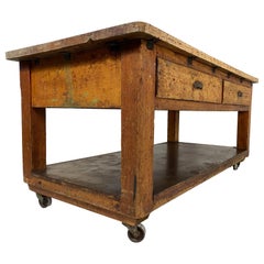 20th Century Used Industrial Workbench Baker's Table Kitchen Island Worktable