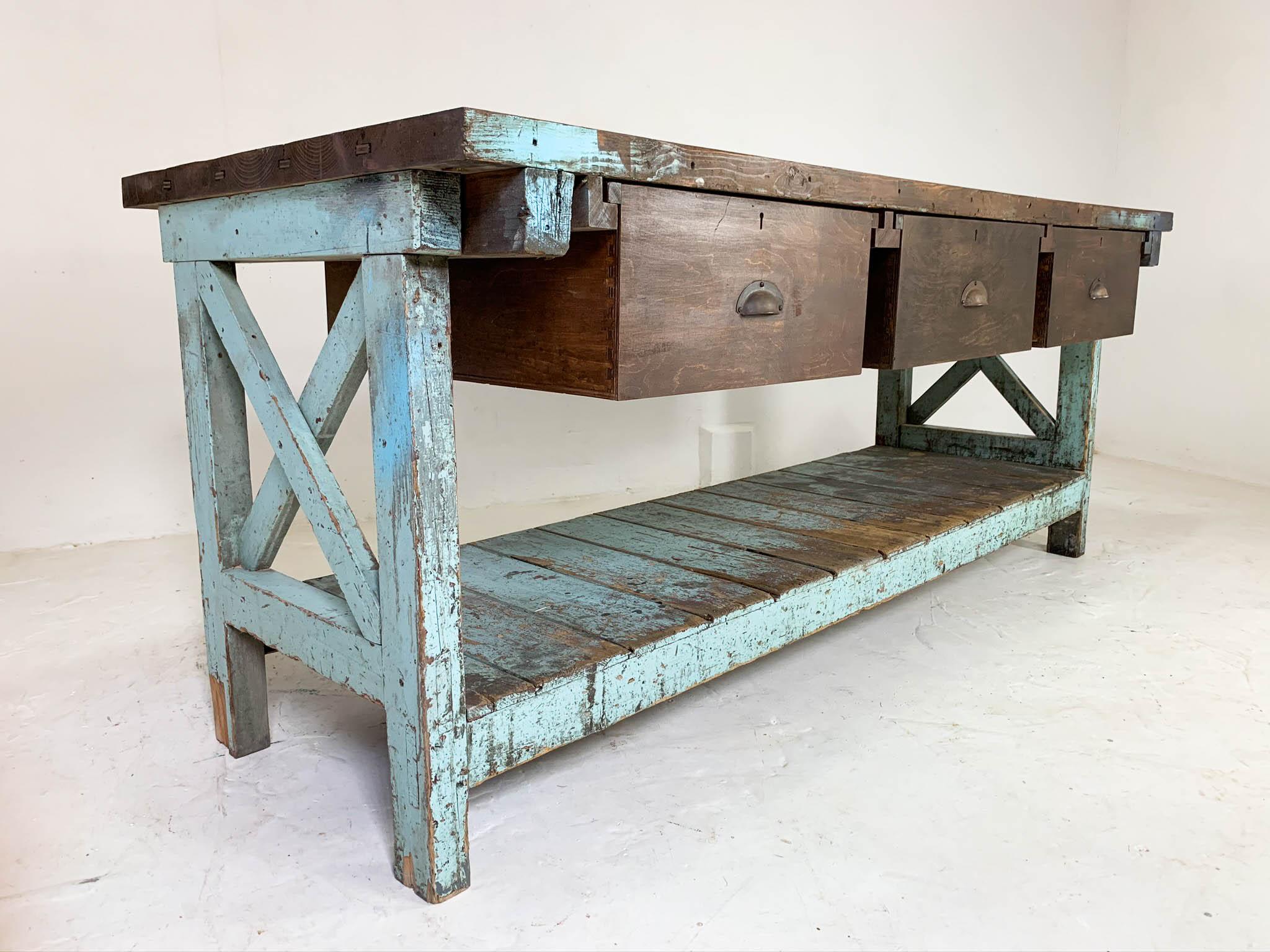 20th Century Vintage Industrial Workbench Work Table Kitchen Island Sideboard 3