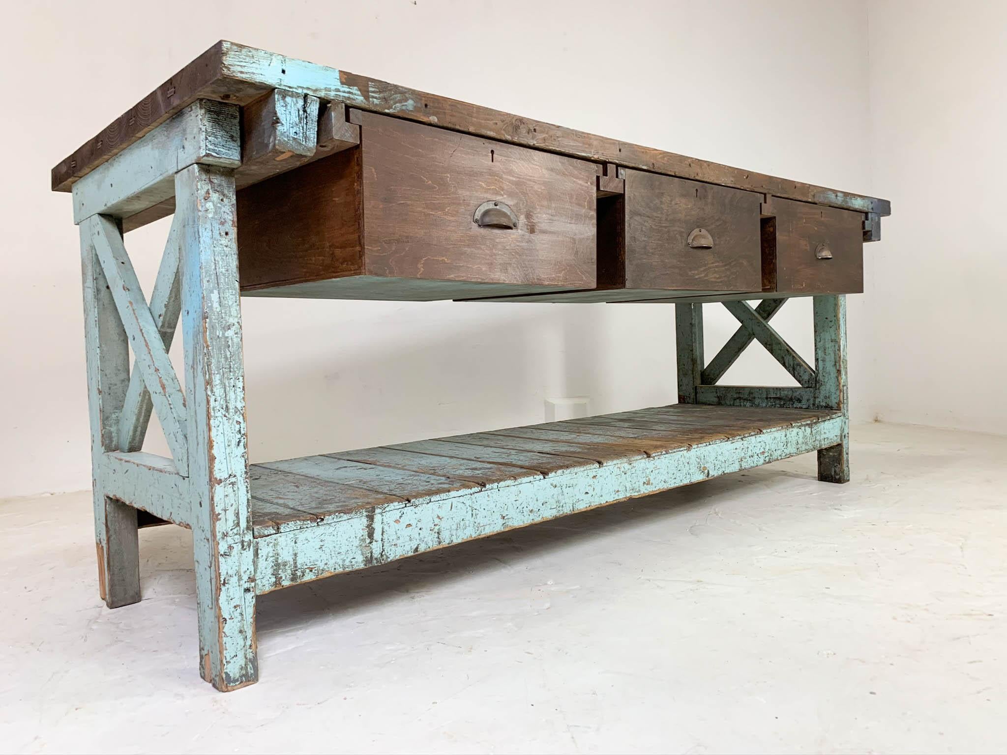 20th Century Vintage Industrial Workbench Work Table Kitchen Island Sideboard 4