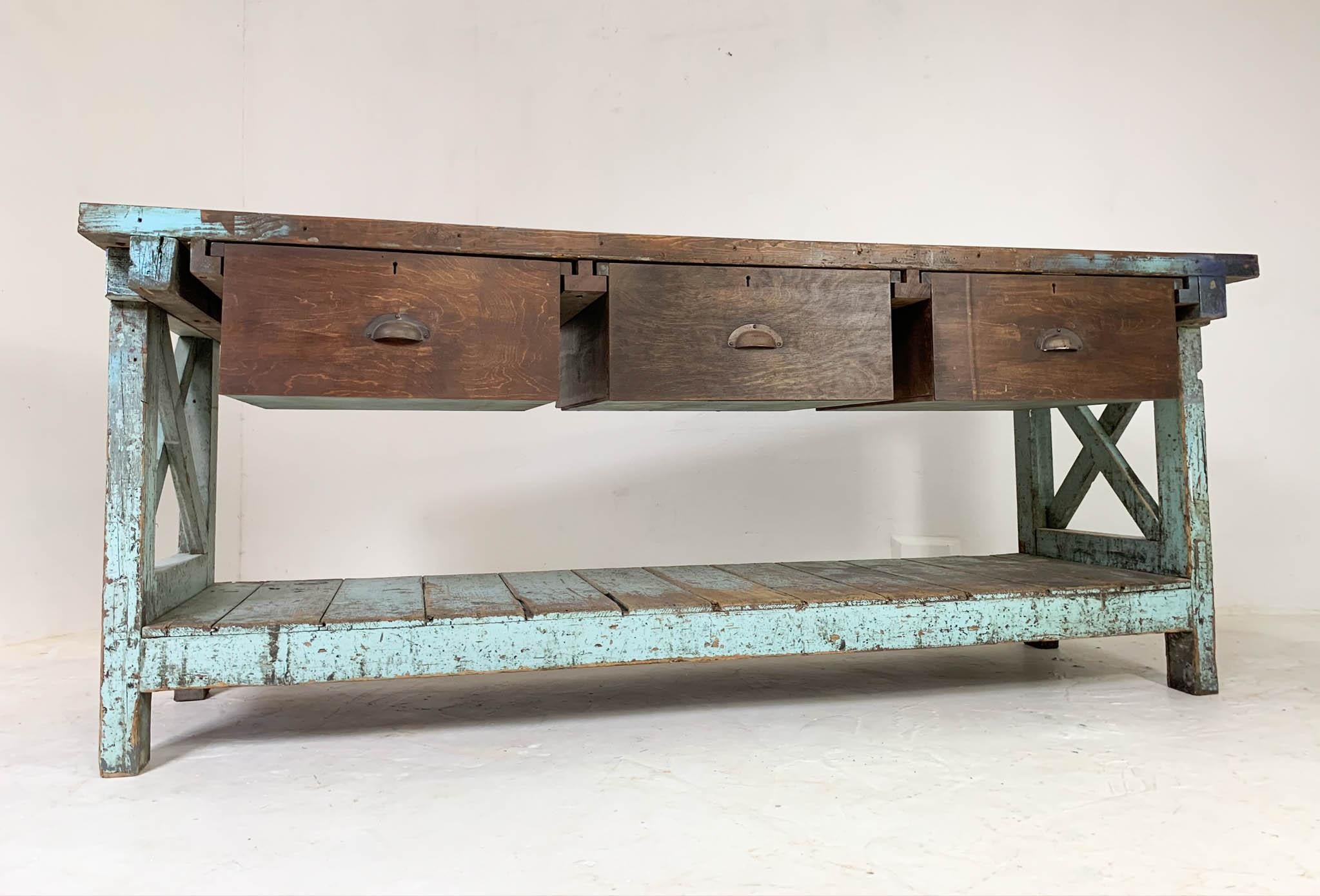 20th Century Vintage Industrial Workbench Work Table Kitchen Island Sideboard 5
