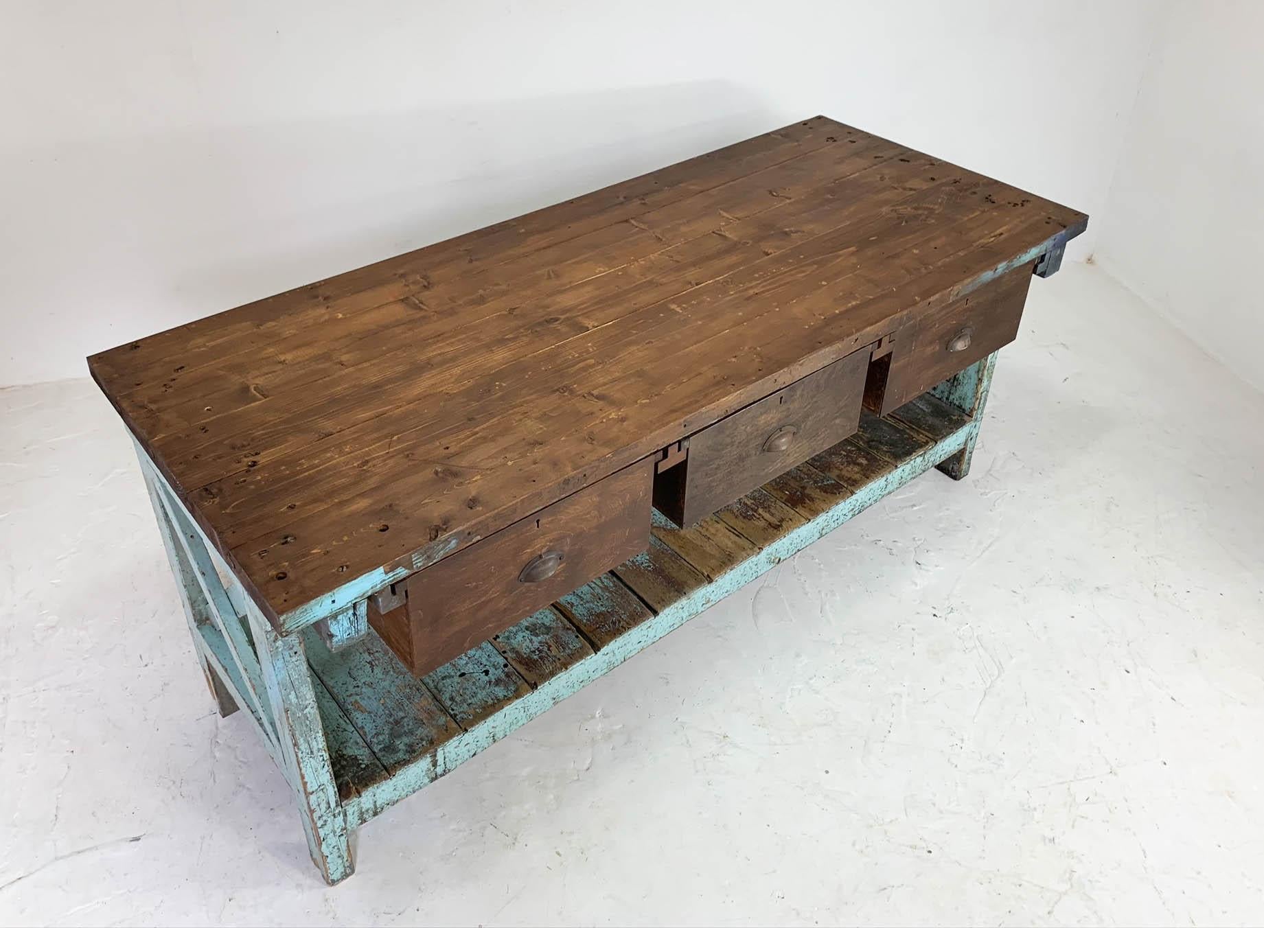 20th Century Vintage Industrial Workbench Work Table Kitchen Island Sideboard 6