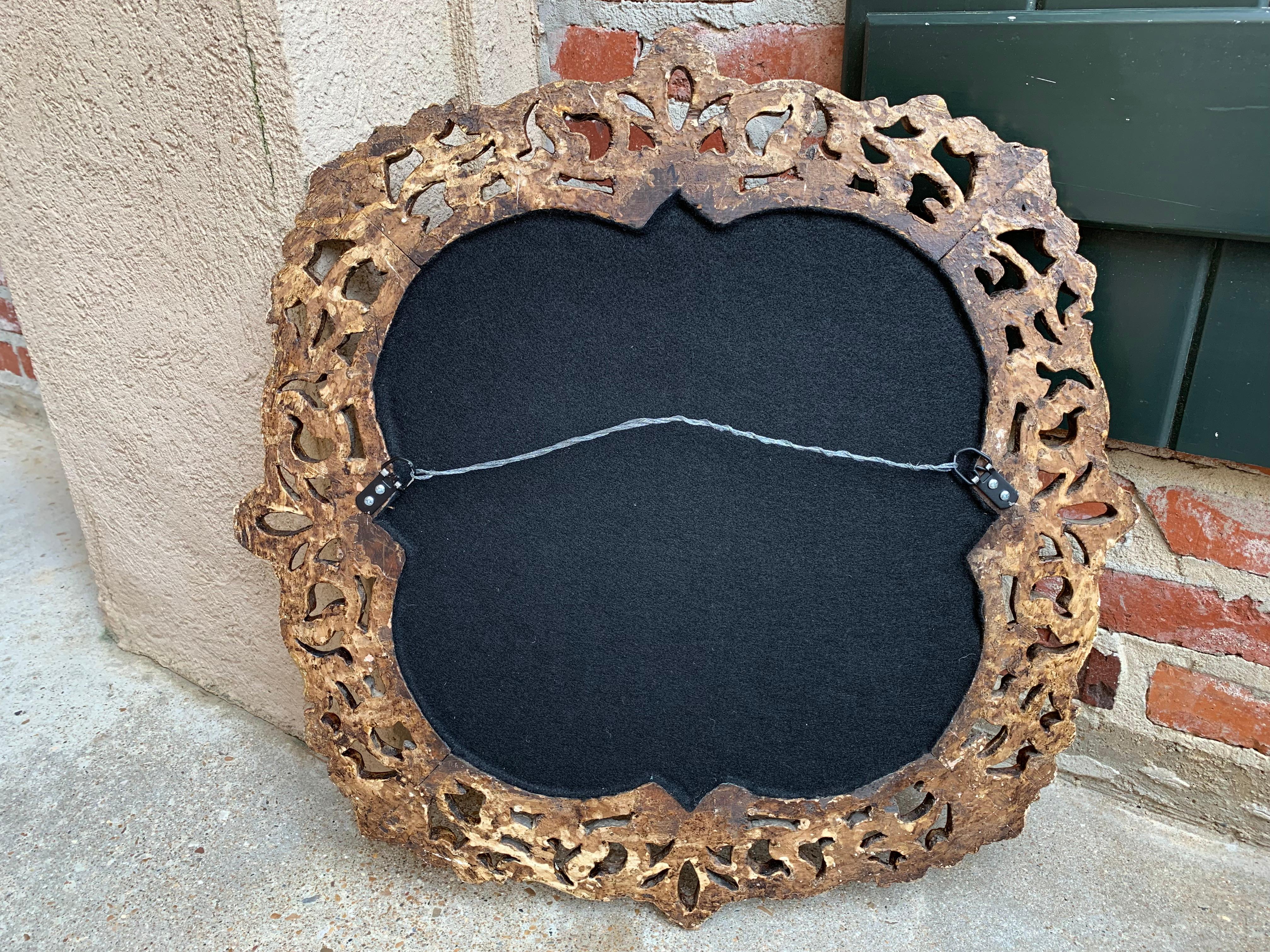 20th Century Vintage Italian Carved Wood Gold Gilt Frame Wall Mirror Gesso 7