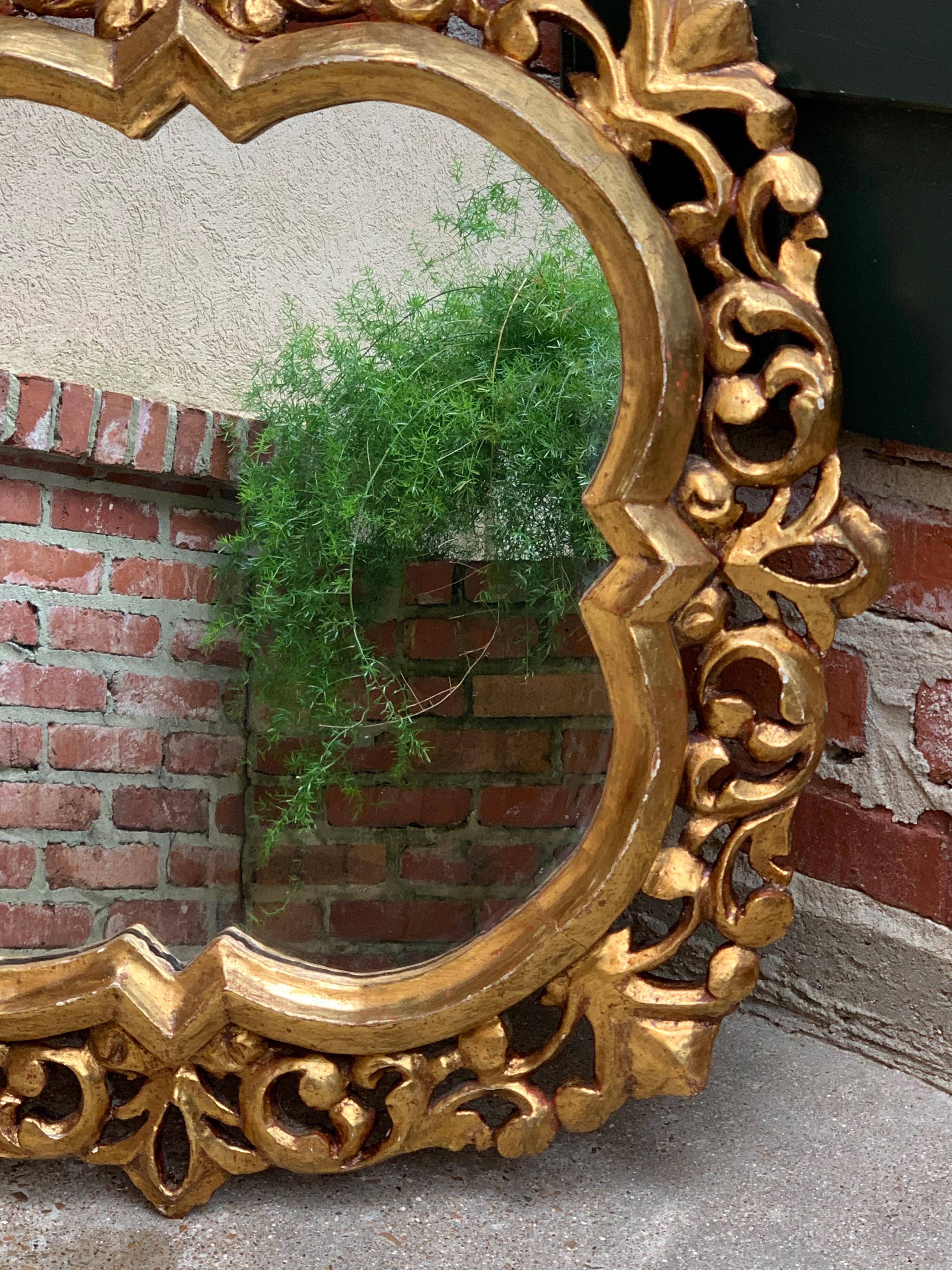 20th Century Vintage Italian Carved Wood Gold Gilt Frame Wall Mirror Gesso 2