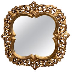 20th Century Vintage Italian Carved Wood Gold Gilt Frame Wall Mirror Gesso