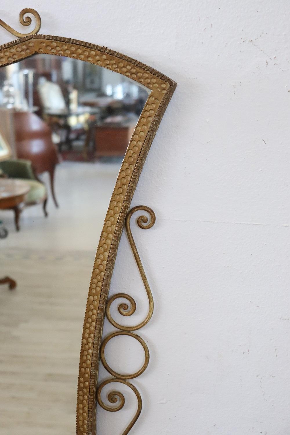 Gilt 20th Century Vintage Italian Gilded Iron Wall Mirror For Sale